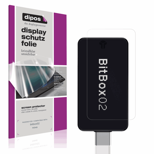 Klare Displayschutzfolie von dipos passend für bitbox02 nova, präziser Zuschnitt und blasenfrei montiert