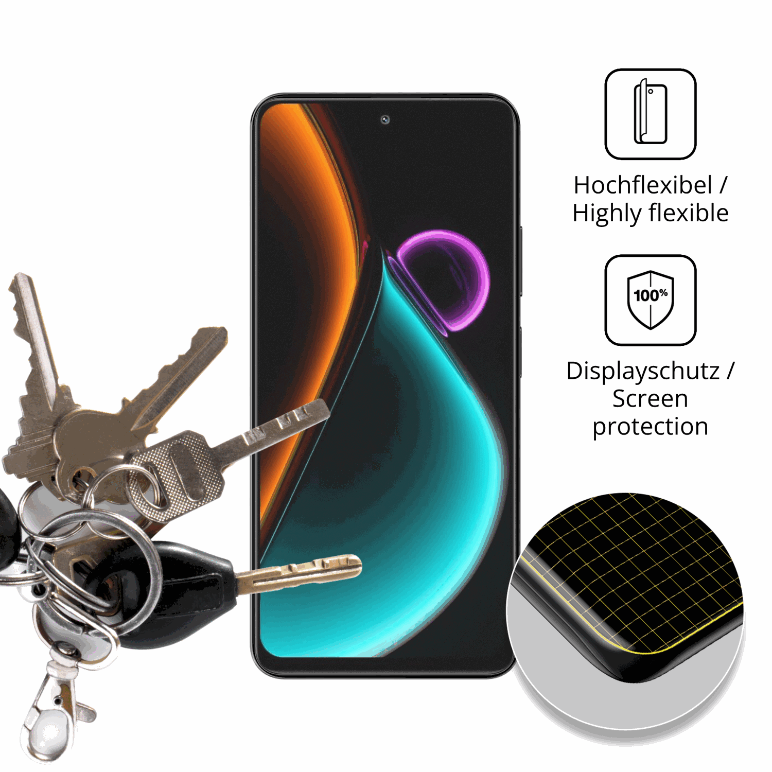 dipos Displayschutz für Blackview Color 6, transparente Oberfläche, perfekte Passform auch für die Rundungen