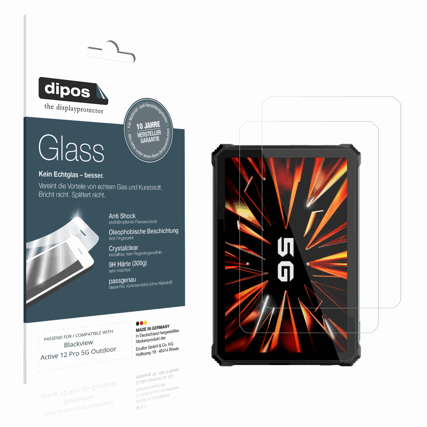 Klare Displayschutzfolie von dipos passend für blackviewactive 12 pro 5g outdoor, 9H kratzfest und blasenfrei montiert