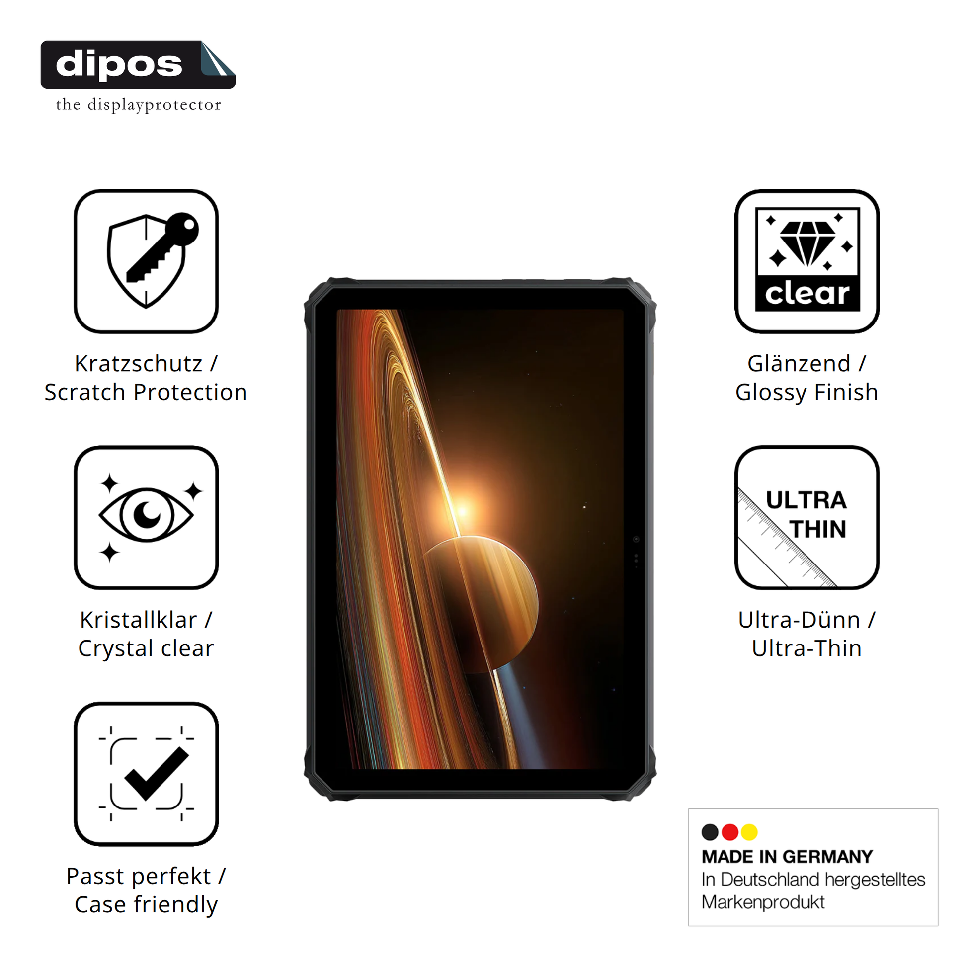 Displayschutz hergestellt in Deutschland, höchste Qualität made in Germany