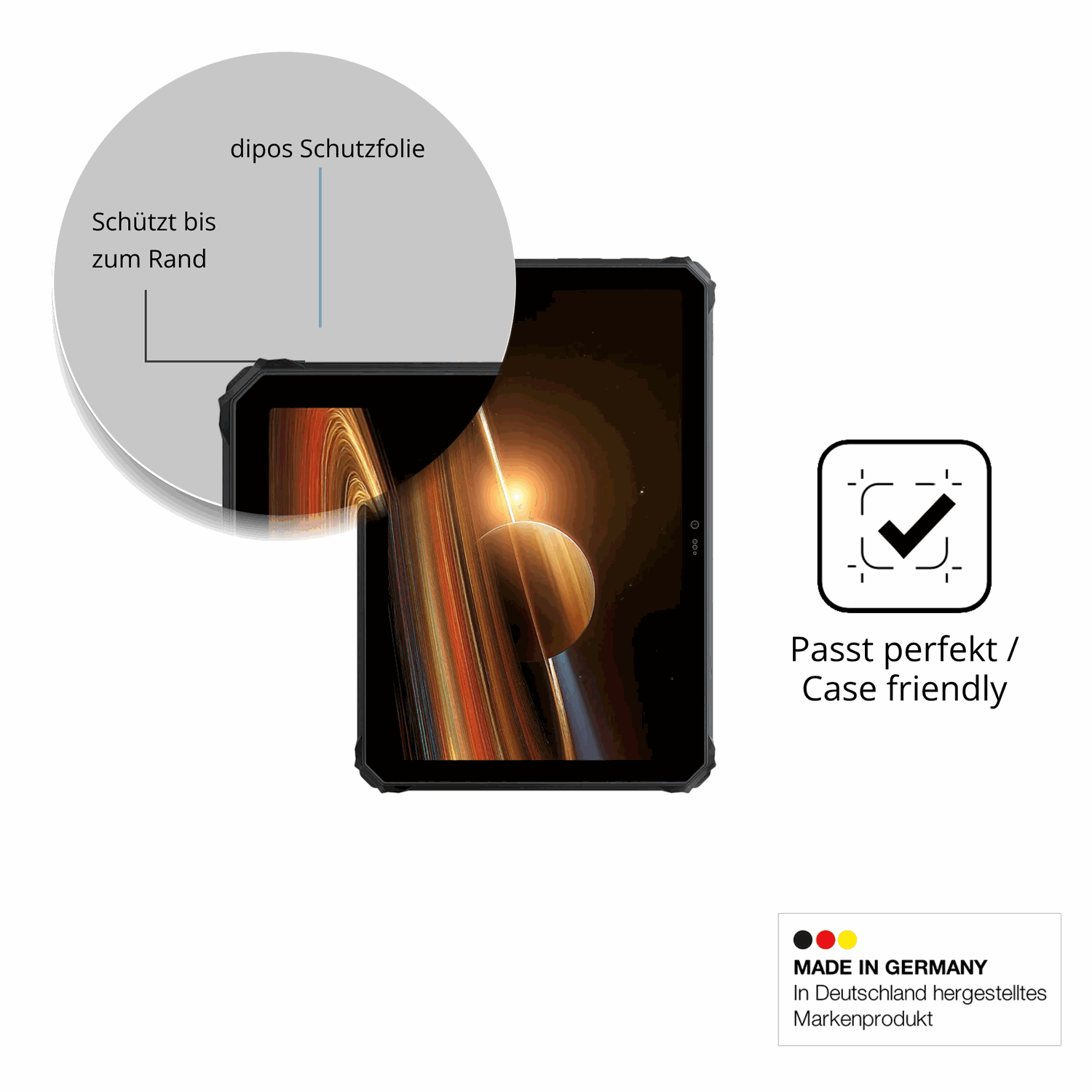 Schutzglasfolie mit optimaler Passform, zur Verwendung mit Hüllen geeignet