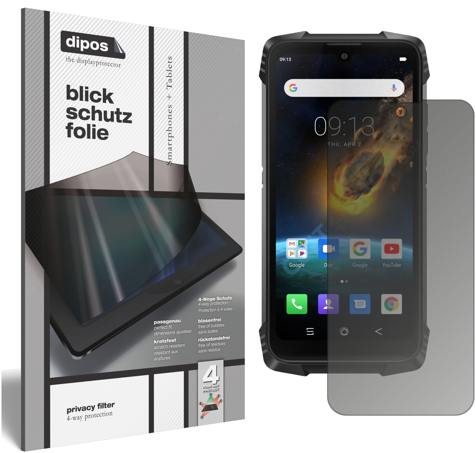 Blickschutzfolie von dipos passend für Blackview BV6900, präziser Zuschnitt und blasenfrei montiert