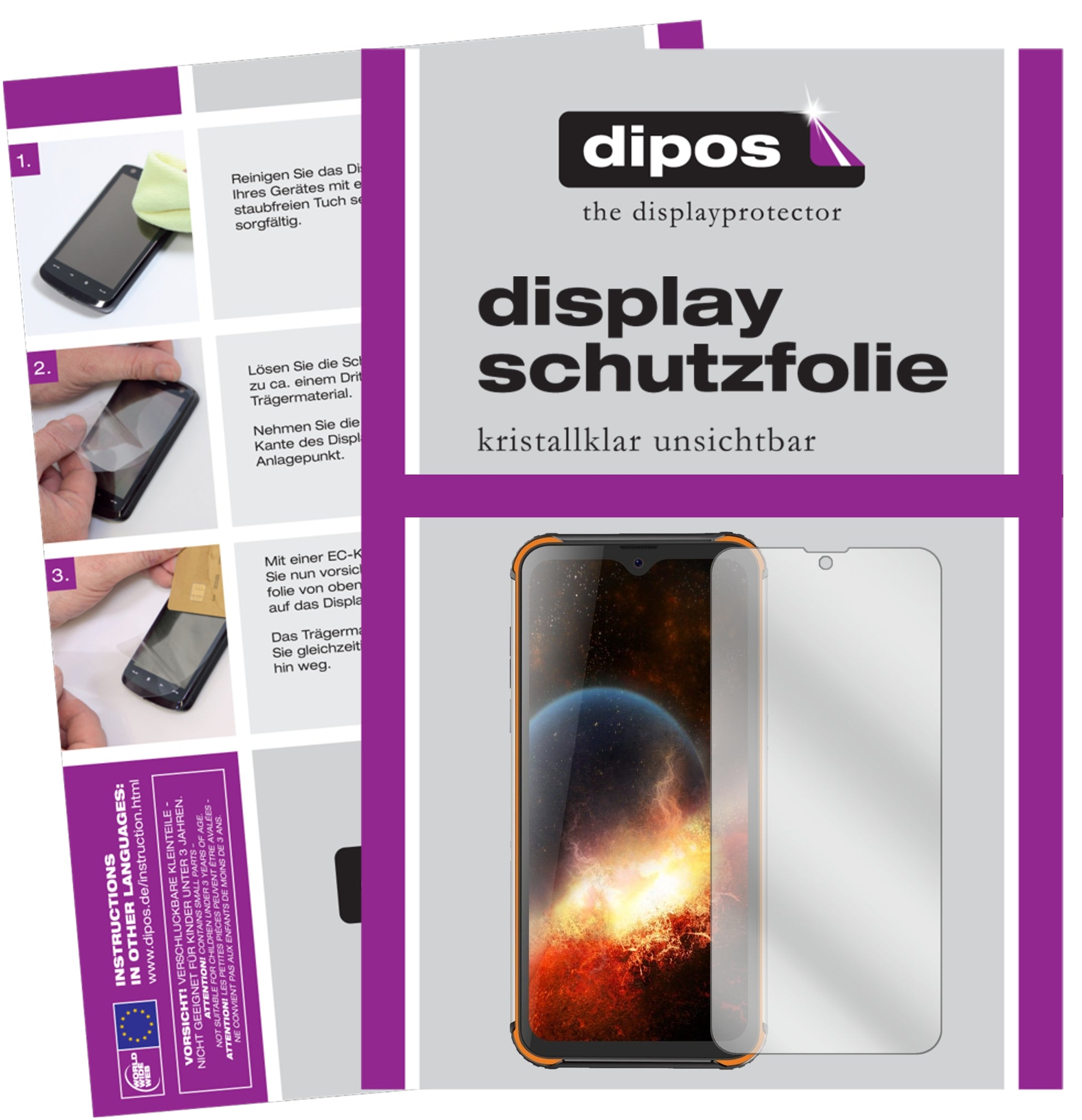 Klare Displayschutzfolie von dipos passend für Blackview BV9800 Pro, präziser Zuschnitt und blasenfrei montiert