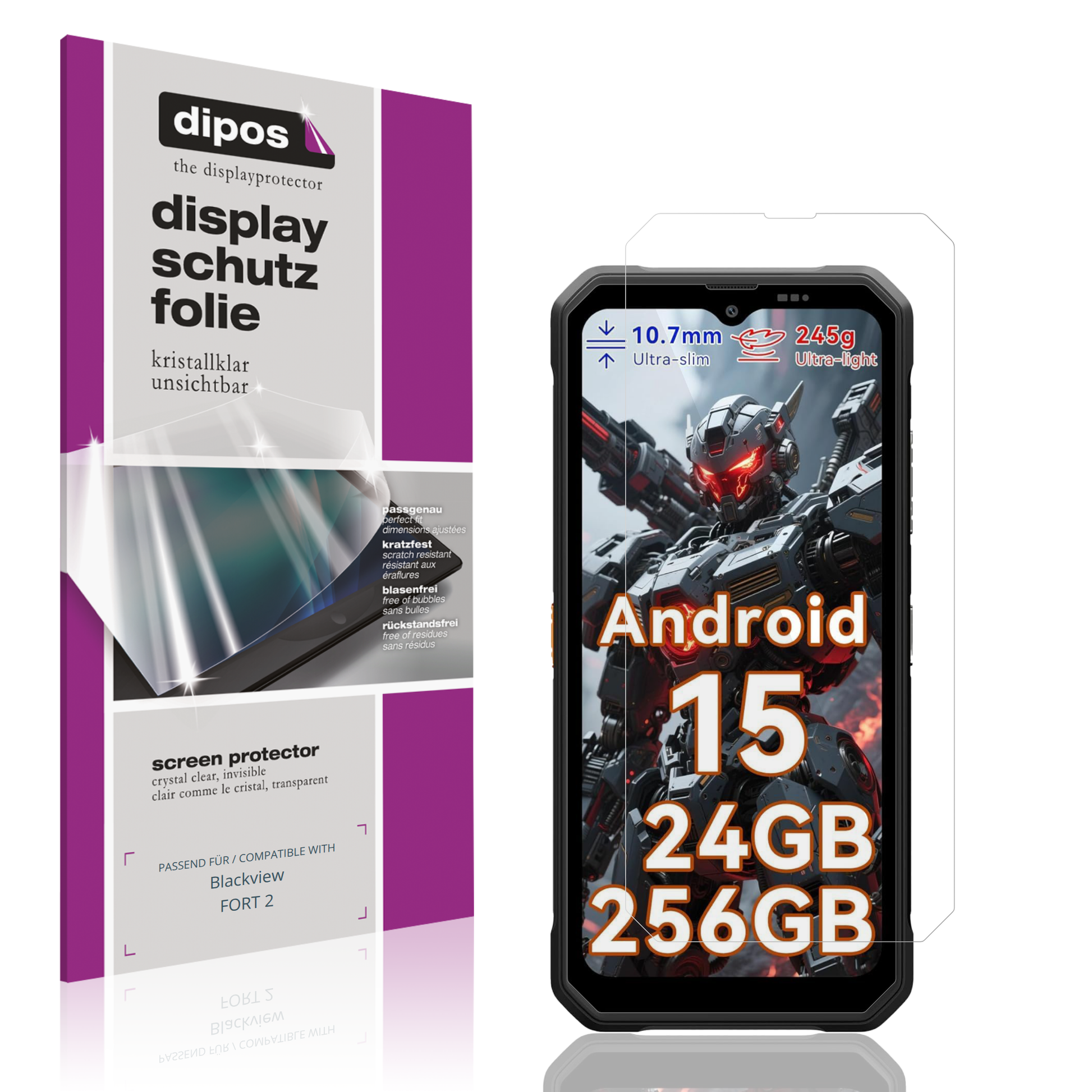Klare Displayschutzfolie von dipos passend für Blackview FORT 2, präziser Zuschnitt und blasenfrei montiert
