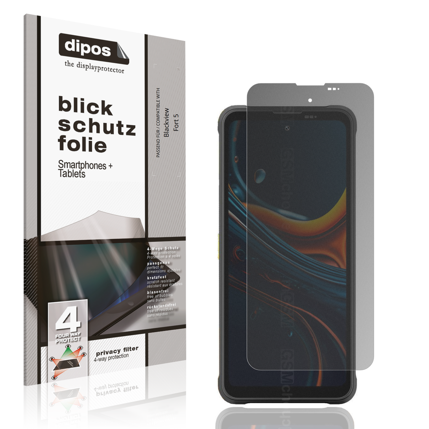 Blickschutzfolie von dipos passend für Blackview Fort 5, präziser Zuschnitt und blasenfrei montiert