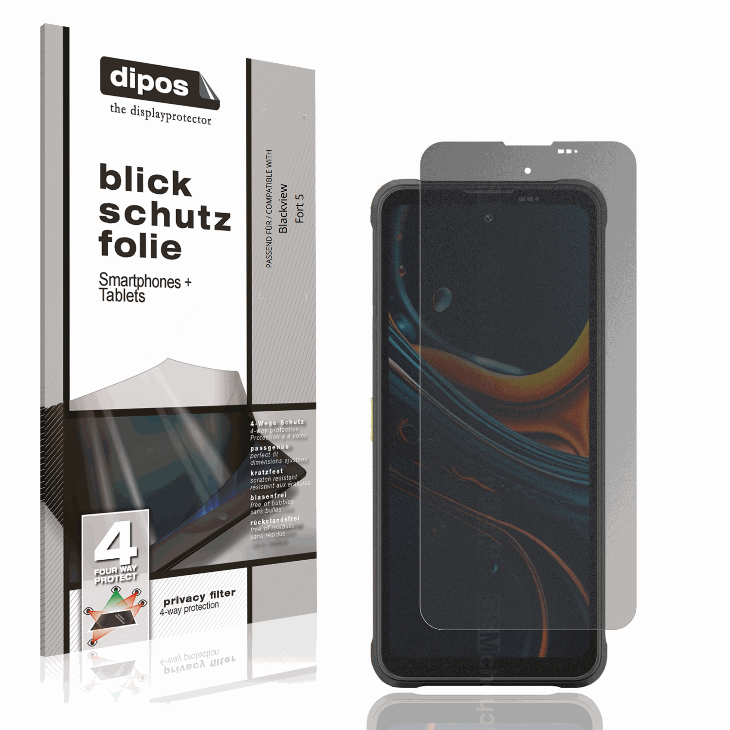 Blickschutzfolie von dipos passend für Blackview Fort 5, präziser Zuschnitt und blasenfrei montiert
