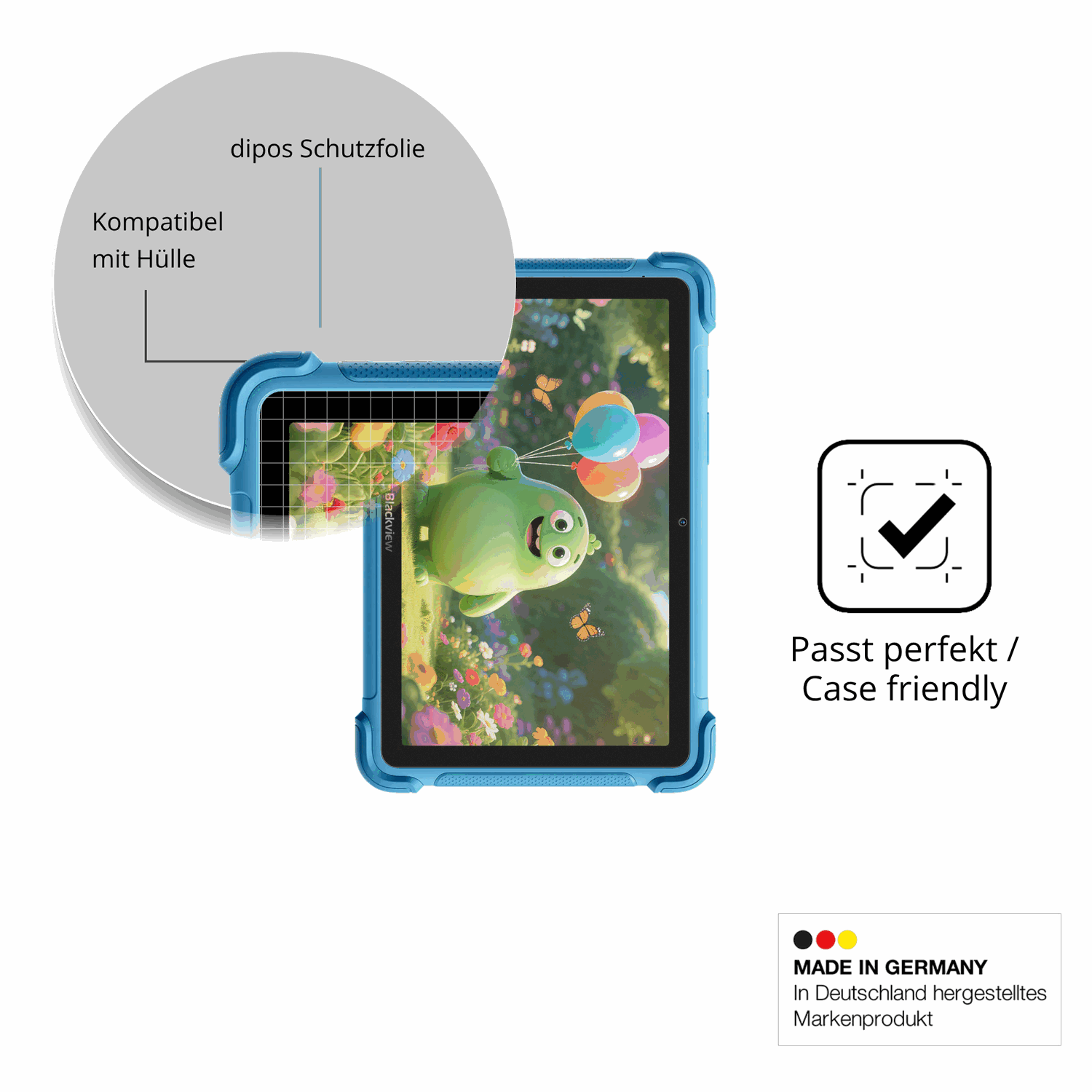 Schutzfolie mit optimaler Passform, zur Verwendung mit Hüllen geeignet