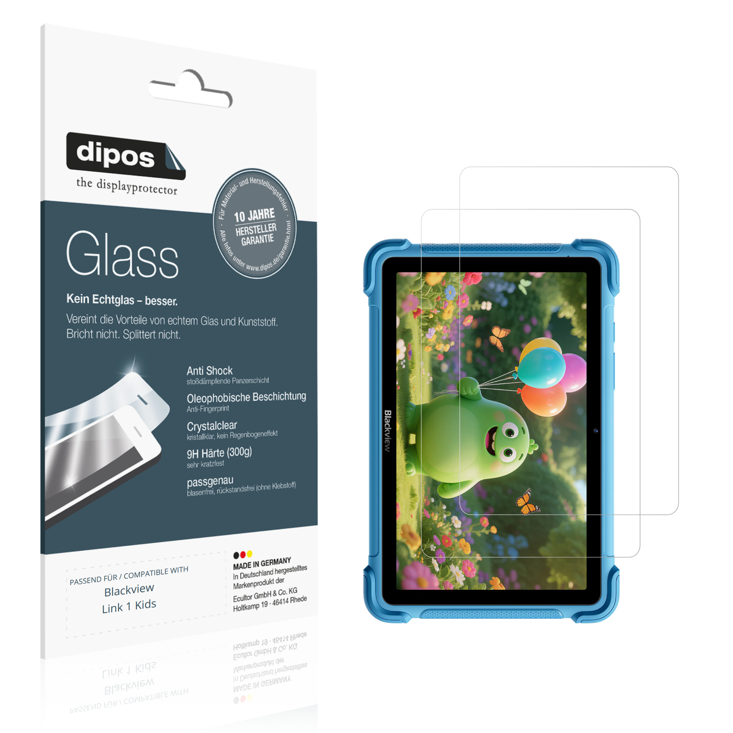 Klare Displayschutzfolie von dipos passend für Blackview Link 1 Kids, 9H kratzfest und blasenfrei montiert