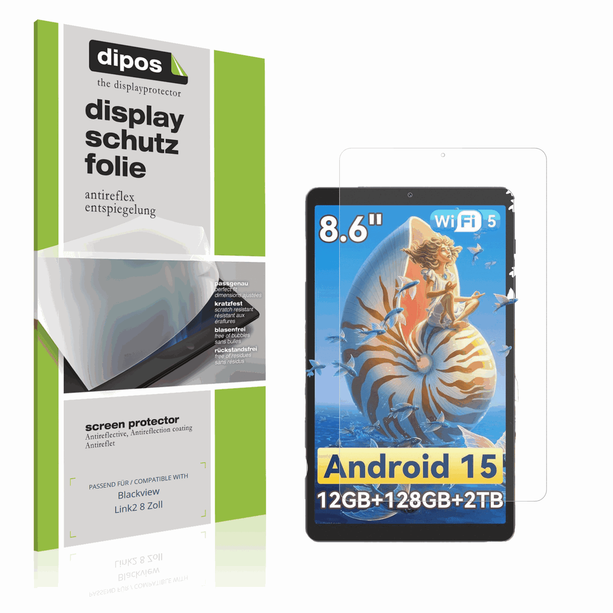 Matte Displayschutzfolie von dipos passend für Blackview Link2 8 Zoll, präziser Zuschnitt und blasenfrei montiert