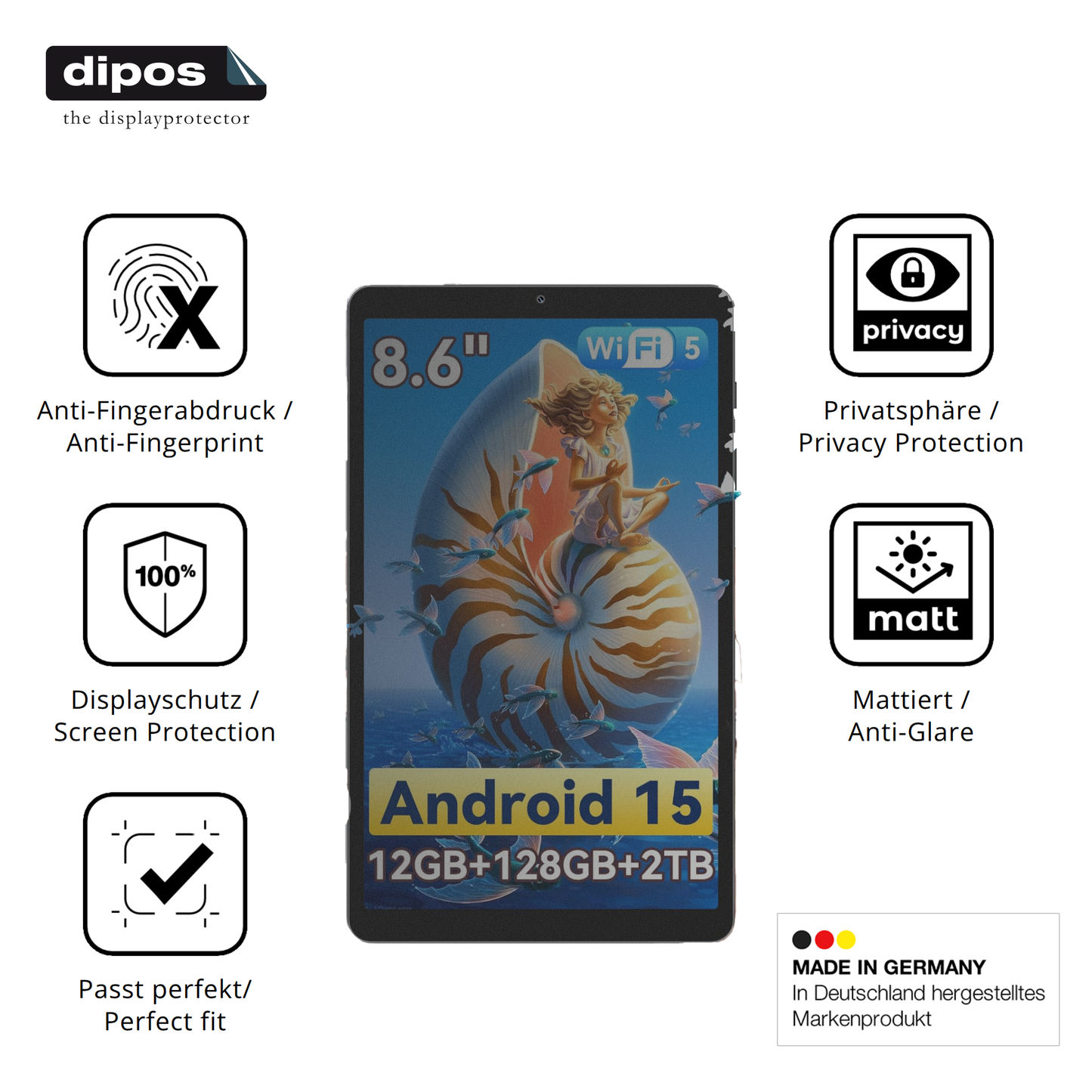 Privatsphäre-Schutz durch Sichtschutz-Folie passend zugeschnitten für Blackview Link2 8 Zoll
