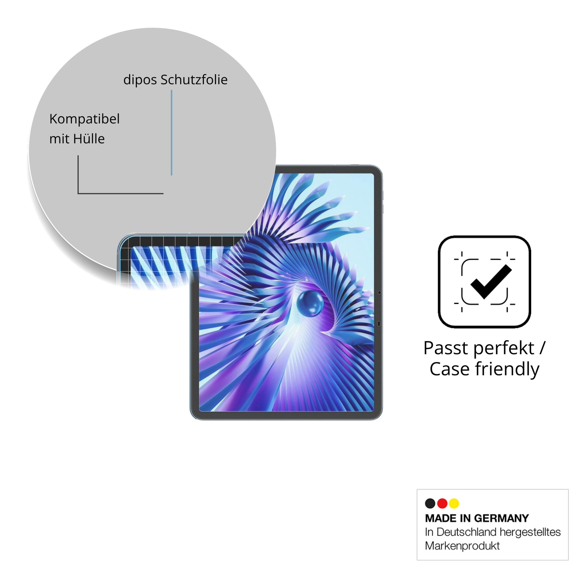 Schutzfolie mit optimaler Passform, zur Verwendung mit Hüllen geeignet