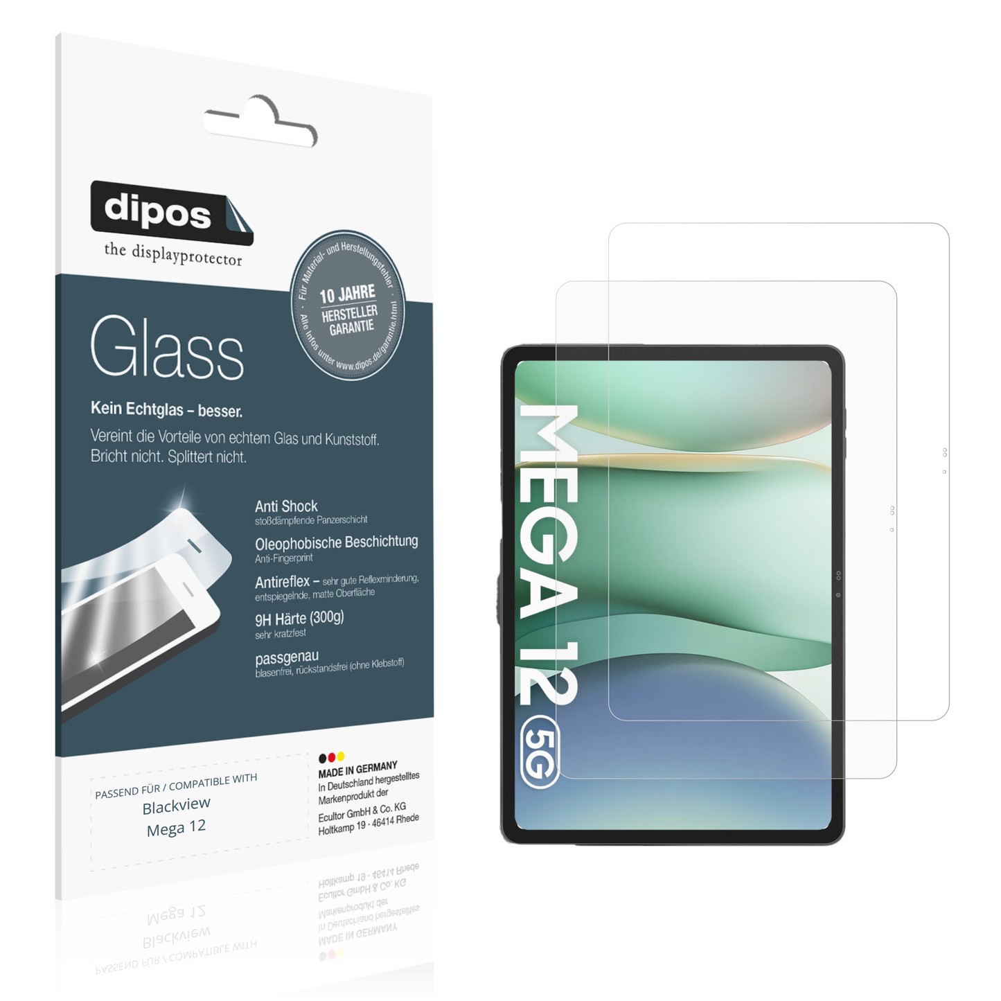 Matte Displayschutzfolie von dipos passend für Blackview Mega 12, 9H kratzfest und blasenfrei montiert