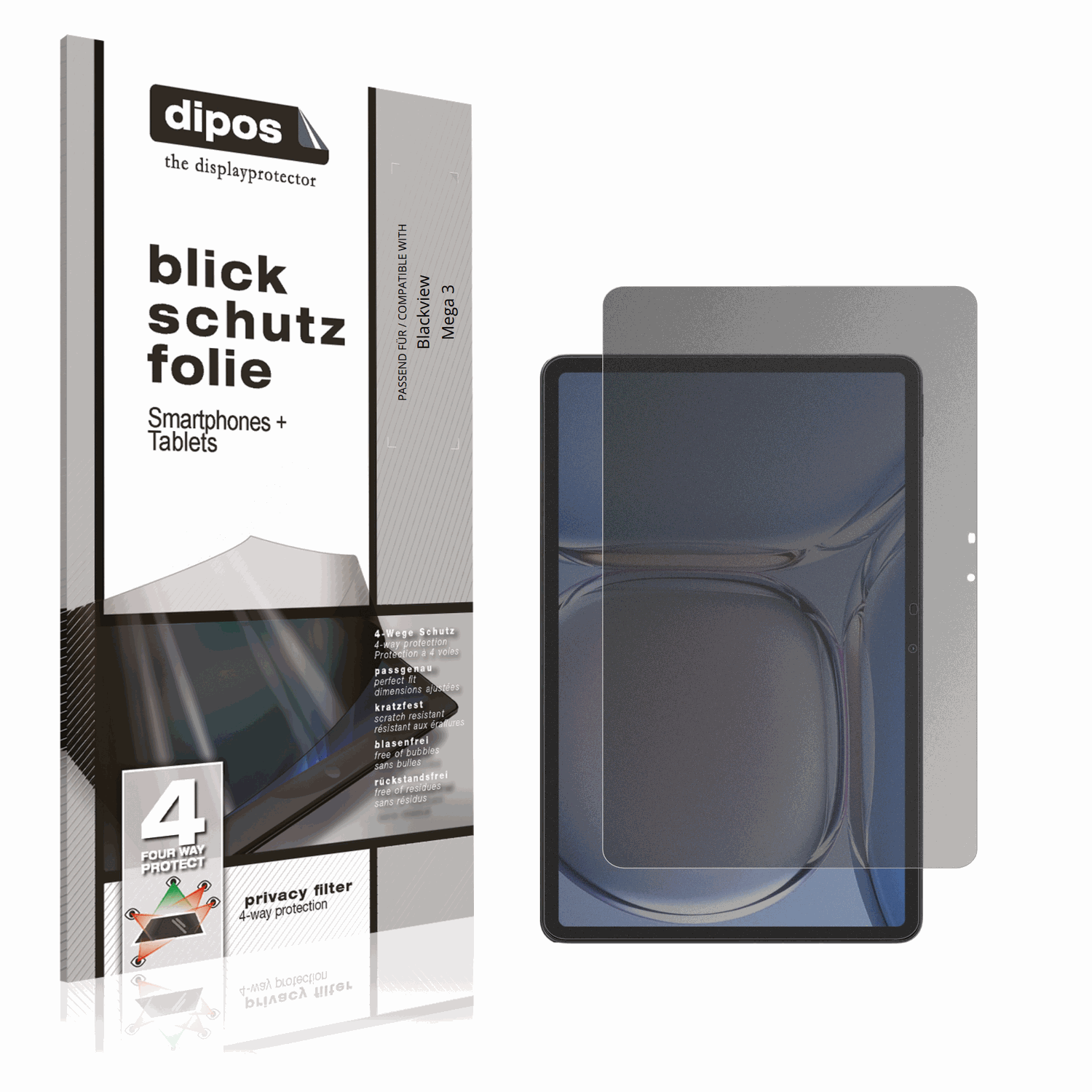 Blickschutzfolie von dipos passend für Blackview Mega 3, präziser Zuschnitt und blasenfrei montiert