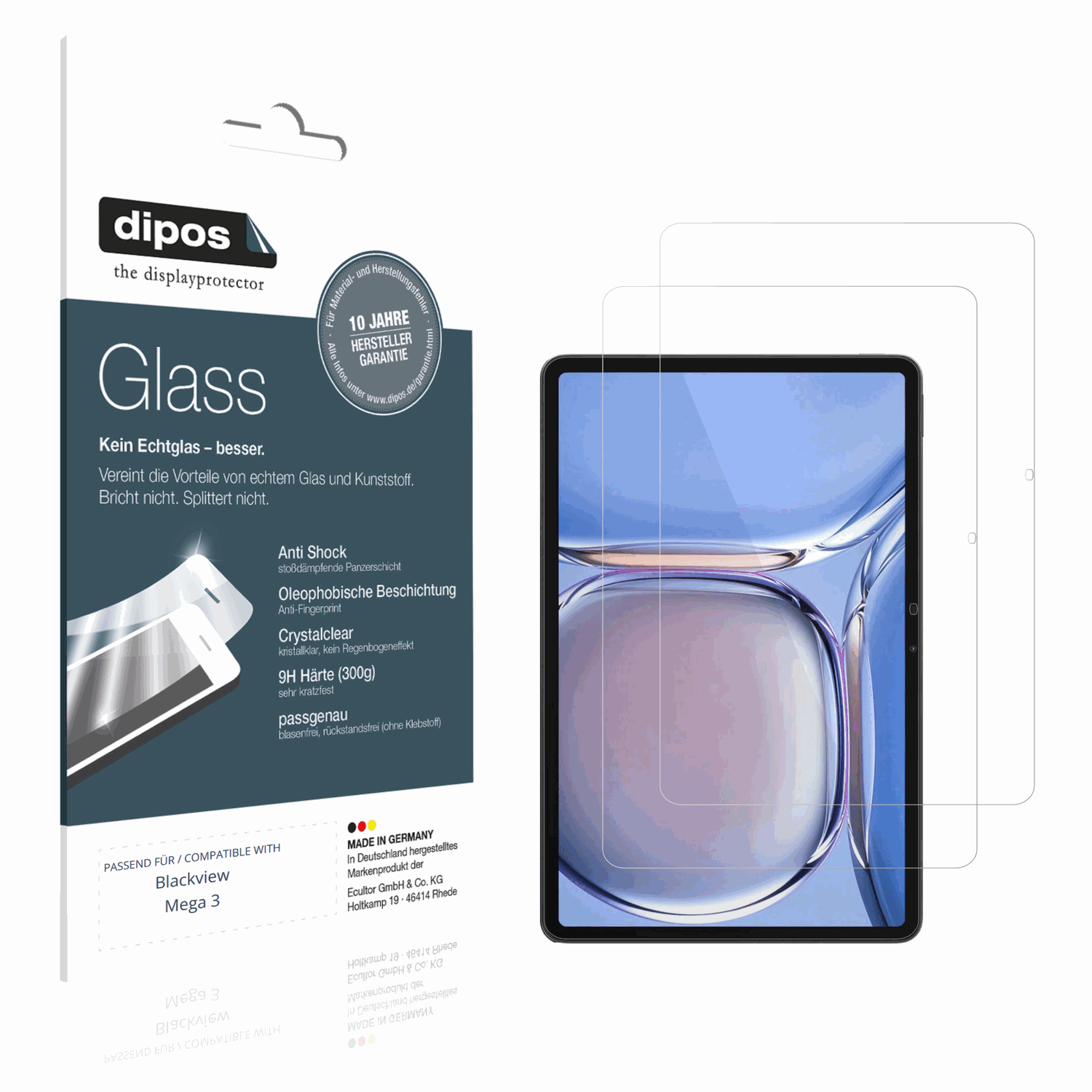 Klare Displayschutzfolie von dipos passend für Blackview Mega 3, 9H kratzfest und blasenfrei montiert