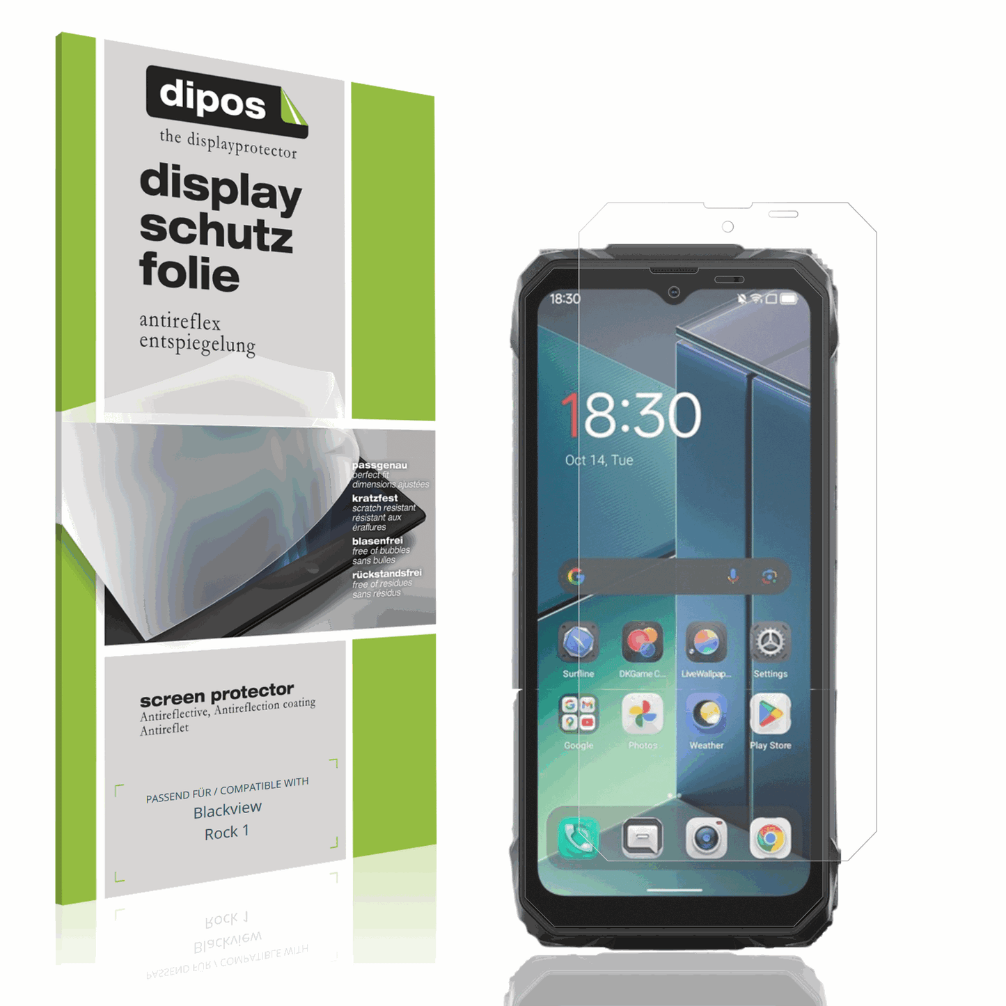 Matte Displayschutzfolie von dipos passend für Blackview Rock 1, präziser Zuschnitt und blasenfrei montiert