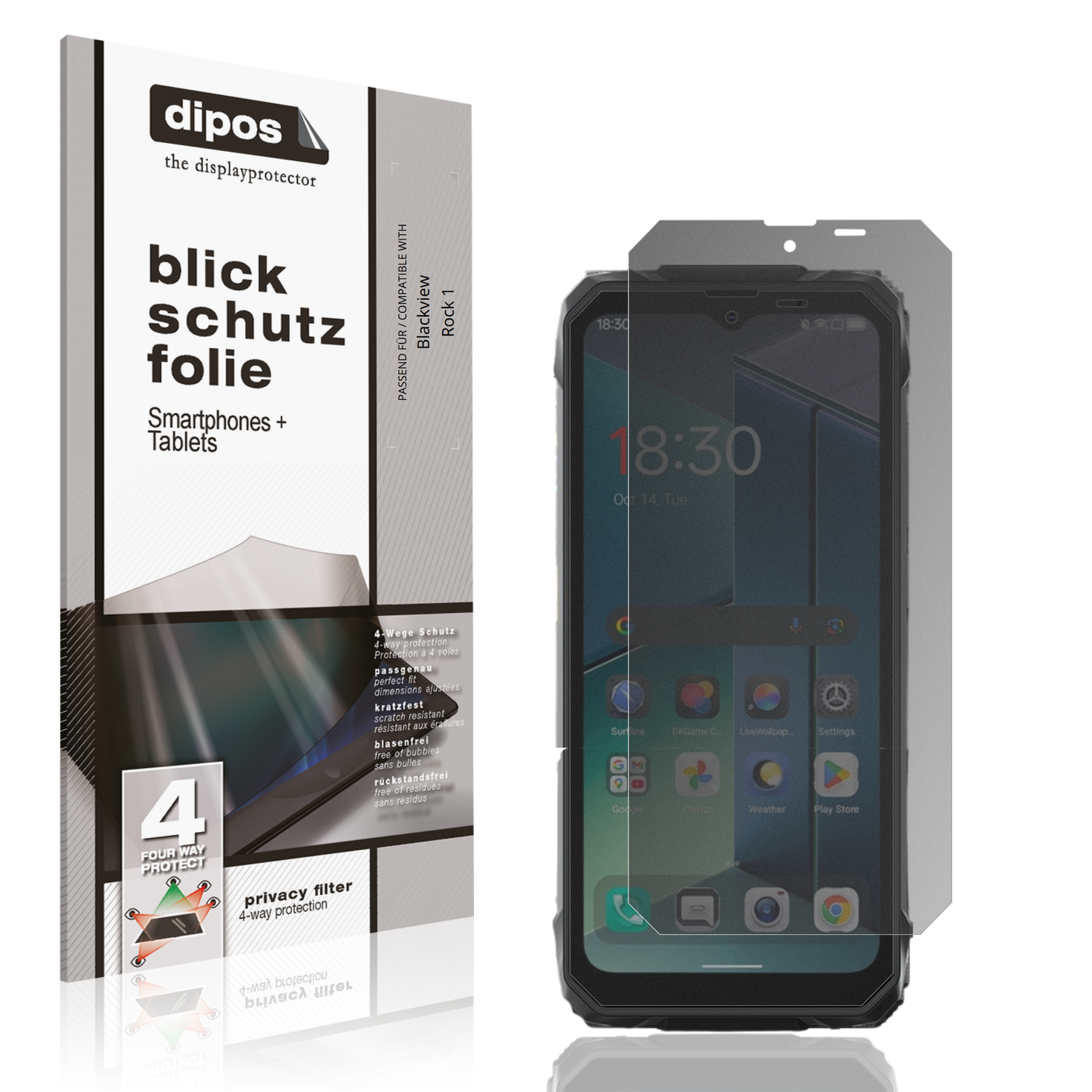 Blickschutzfolie von dipos passend für Blackview Rock 1, präziser Zuschnitt und blasenfrei montiert