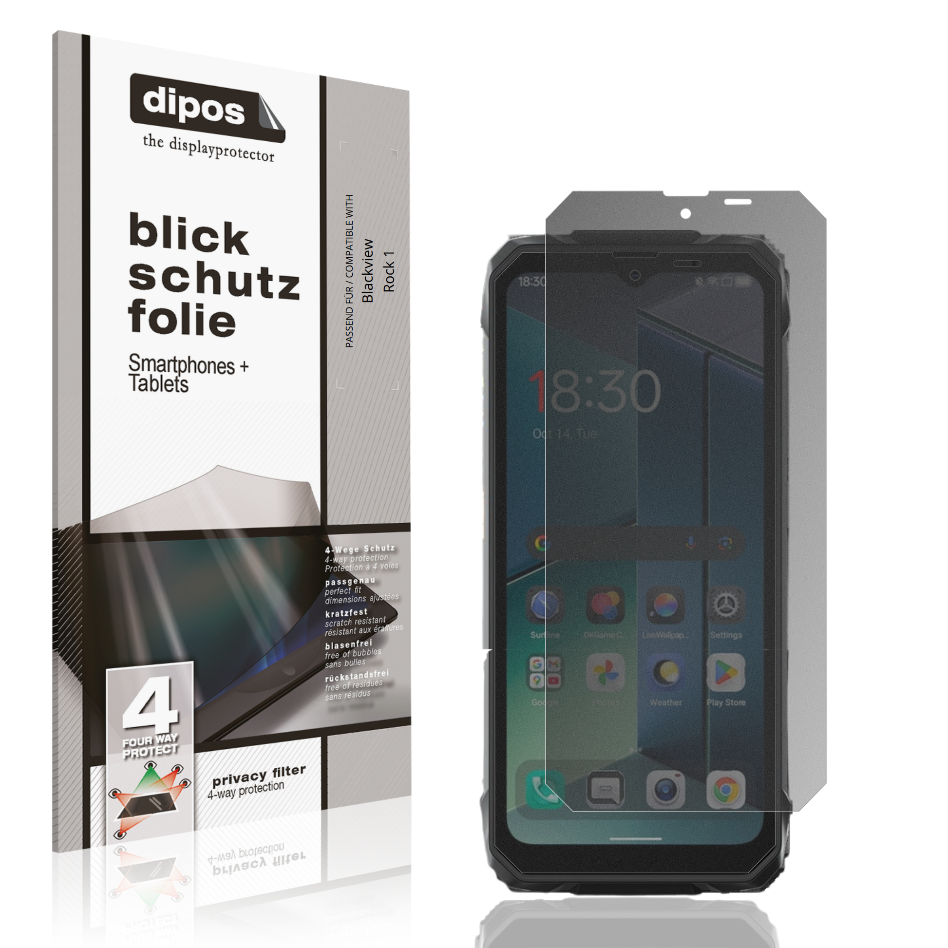 Blickschutzfolie von dipos passend für Blackview Rock 1, präziser Zuschnitt und blasenfrei montiert