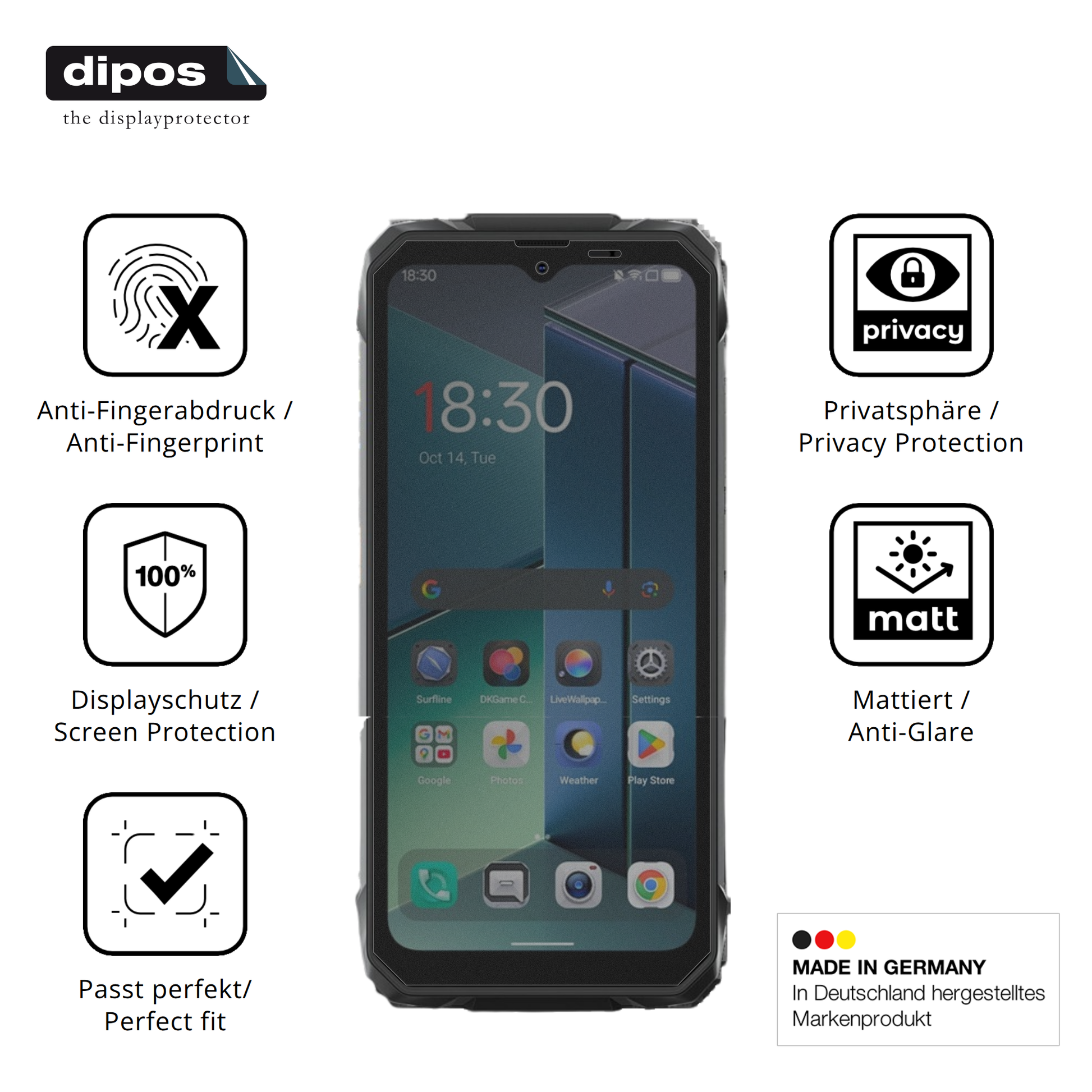 Privatsphäre-Schutz durch Sichtschutz-Folie passend zugeschnitten für Blackview Rock 1