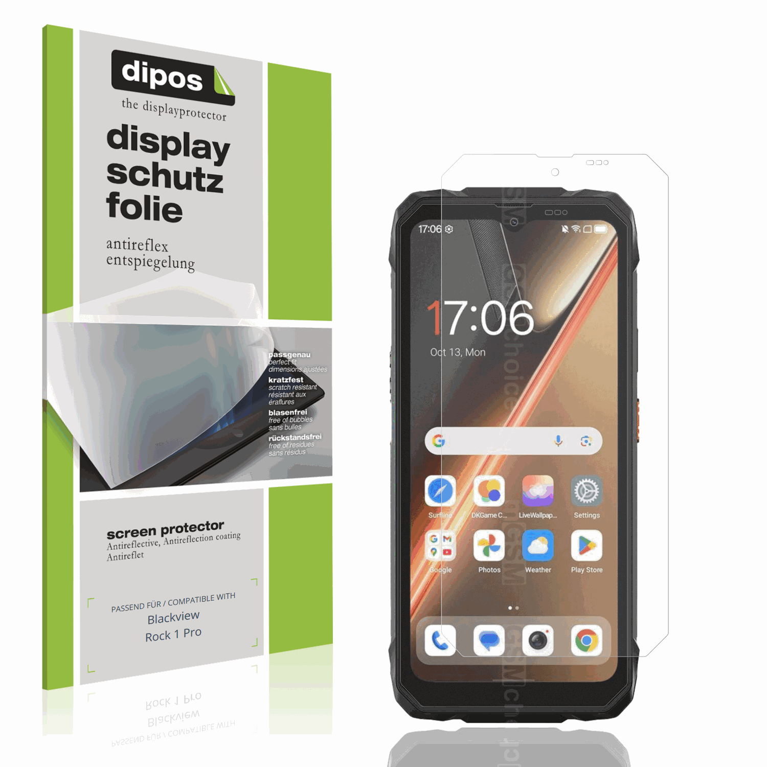 Matte Displayschutzfolie von dipos passend für Blackview Rock 1 Pro, präziser Zuschnitt und blasenfrei montiert