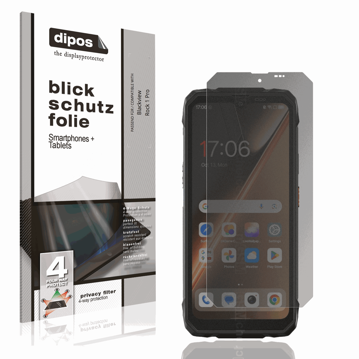 Blickschutzfolie von dipos passend für Blackview Rock 1 Pro, präziser Zuschnitt und blasenfrei montiert