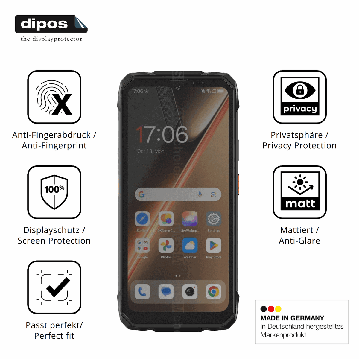 Privatsphäre-Schutz durch Sichtschutz-Folie passend zugeschnitten für Blackview Rock 1 Pro