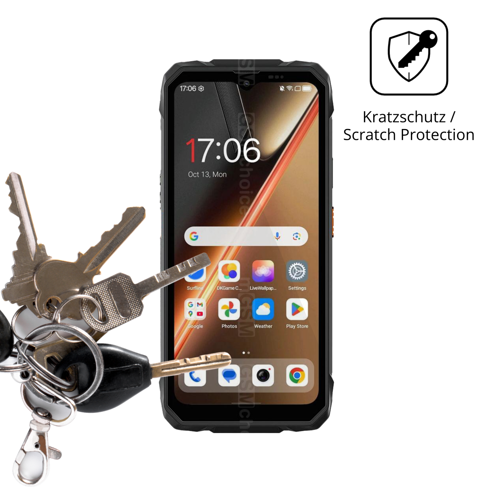 Schutz gegen Kratzer auf dem Blackview Rock 1 Pro Glas durch Schlüssel oder Ähnliches