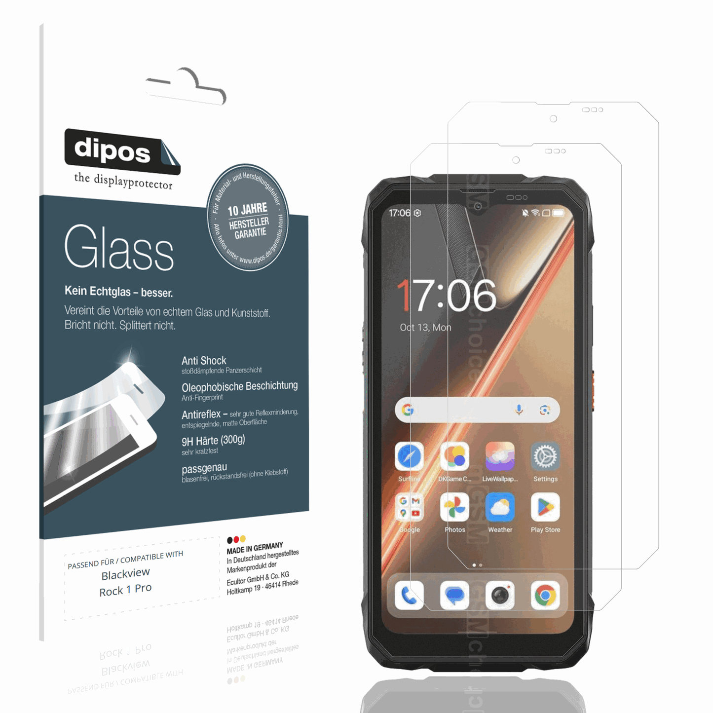 Matte Displayschutzfolie von dipos passend für Blackview Rock 1 Pro, 9H kratzfest und blasenfrei montiert