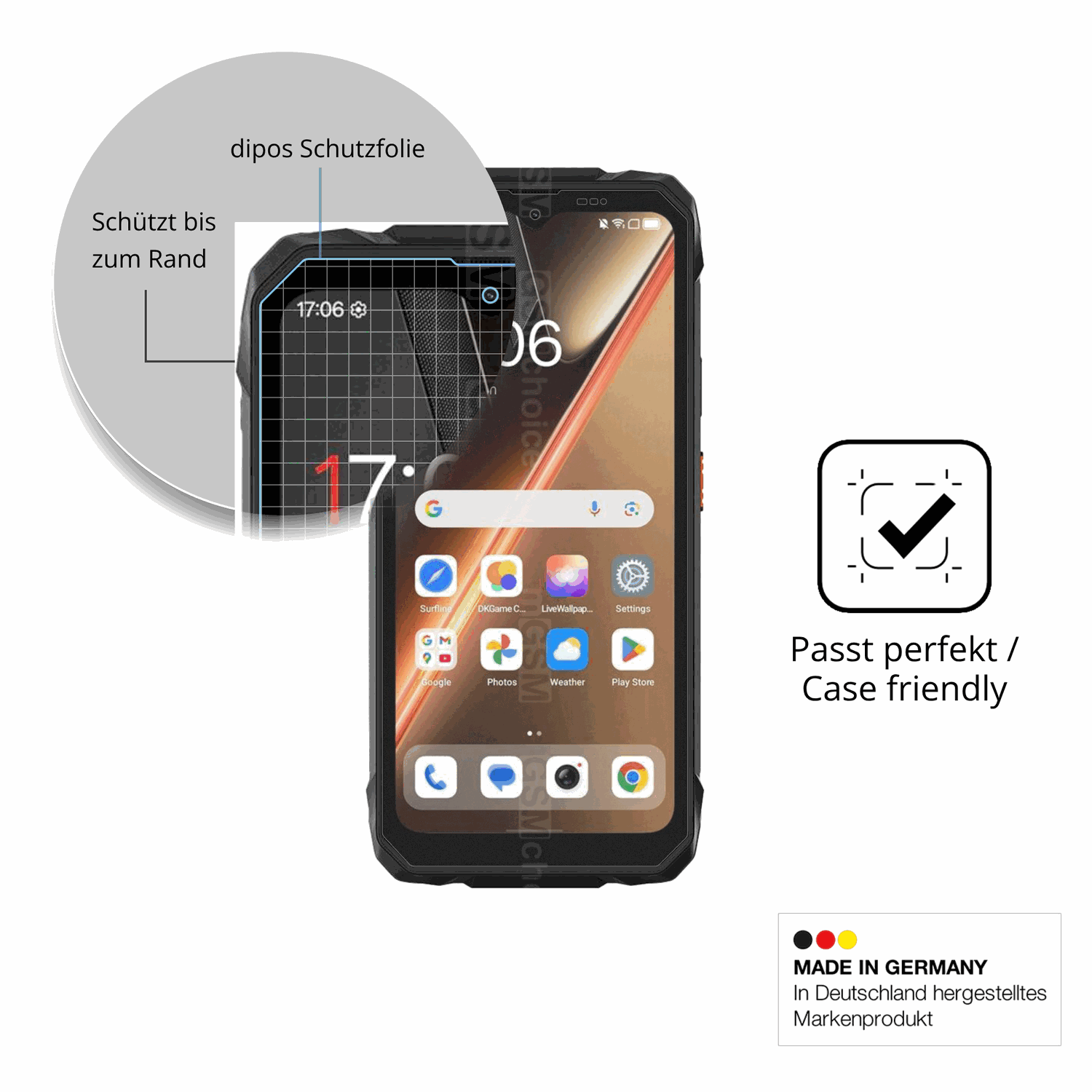 Schutzglasfolie mit optimaler Passform, zur Verwendung mit Hüllen geeignet