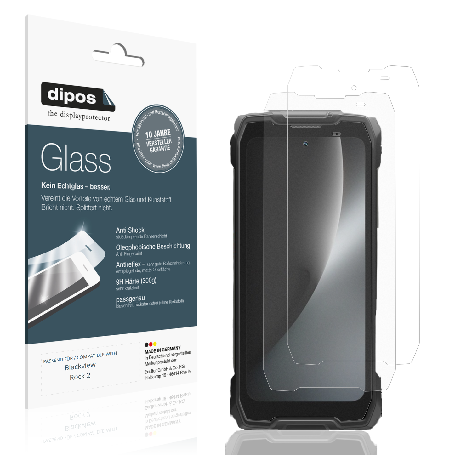 Matte Displayschutzfolie von dipos passend für Blackview Rock 2, 9H kratzfest und blasenfrei montiert