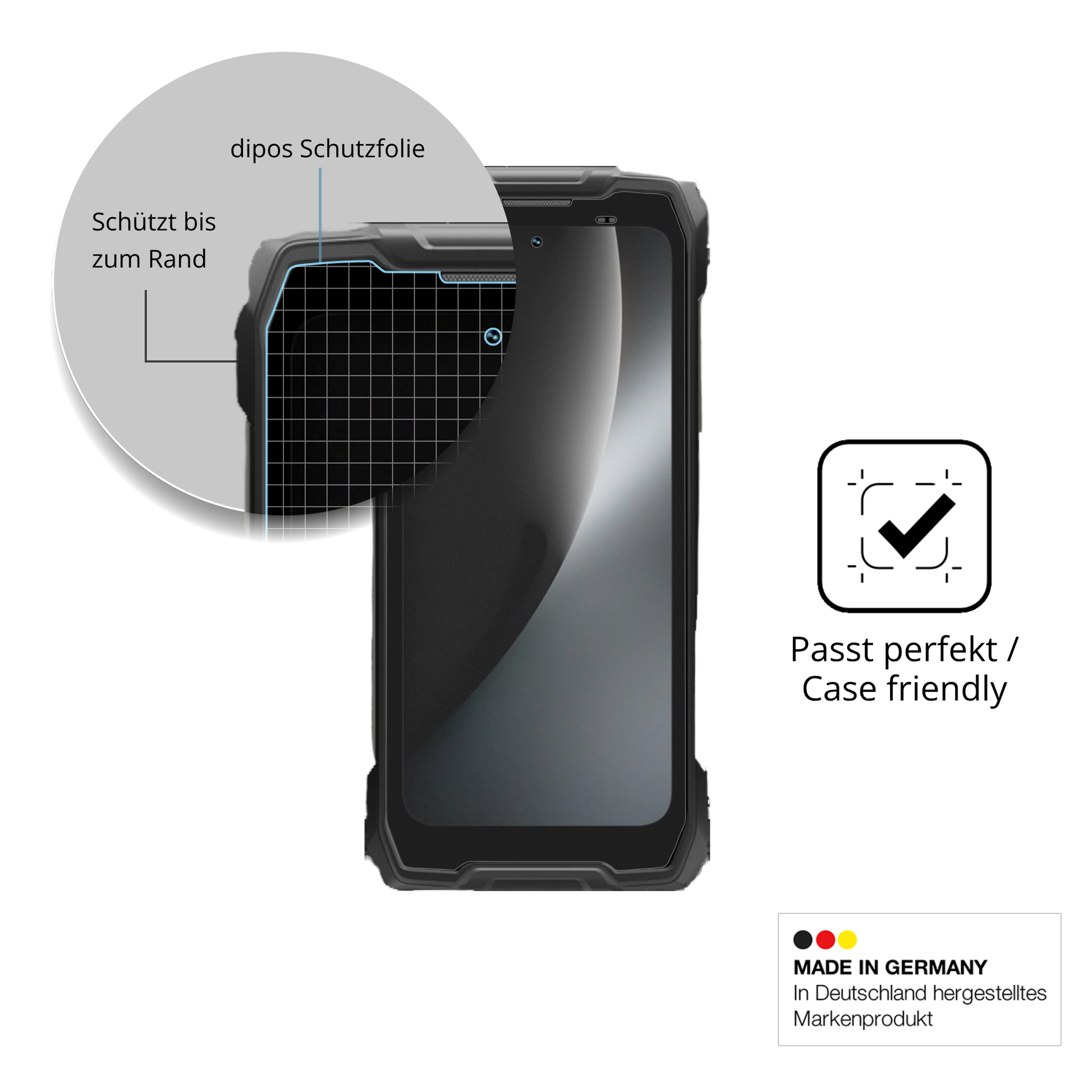 Schutzglasfolie mit optimaler Passform, zur Verwendung mit Hüllen geeignet