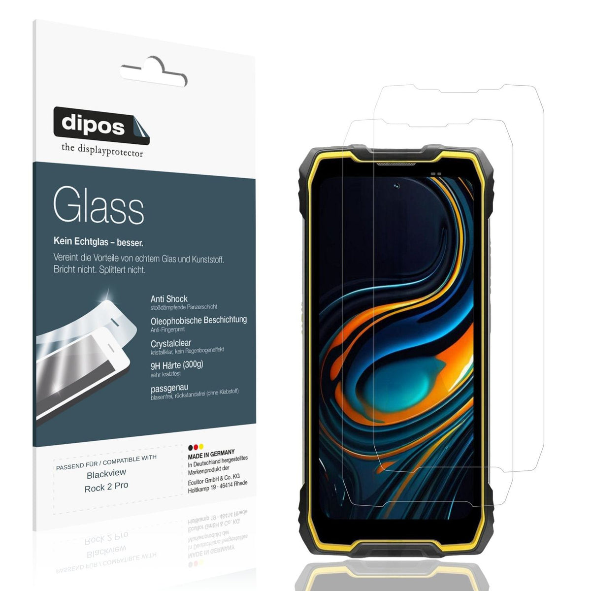Klare Displayschutzfolie von dipos passend für Blackview Rock 2 Pro, 9H kratzfest und blasenfrei montiert