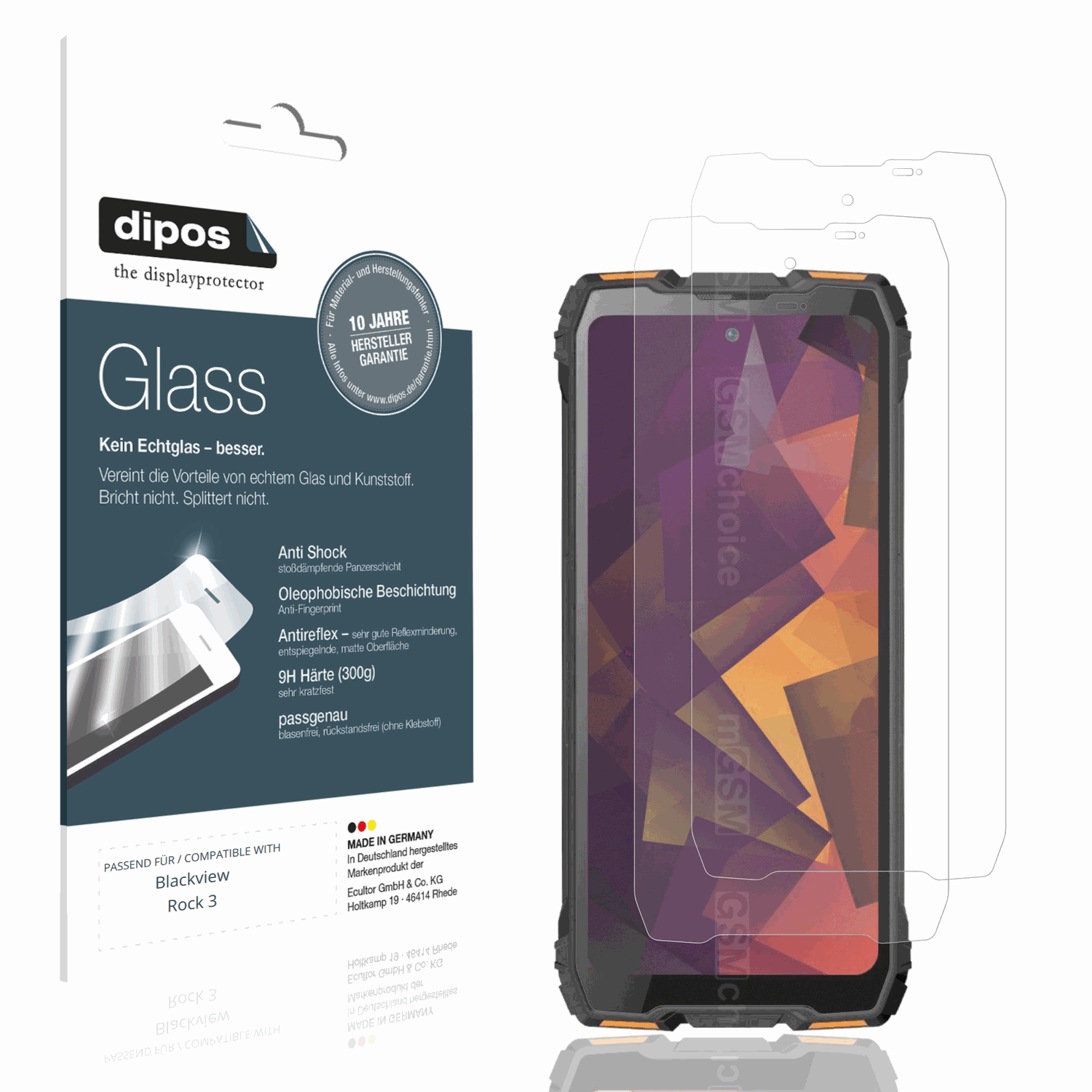 Matte Displayschutzfolie von dipos passend für Blackview Rock 3, 9H kratzfest und blasenfrei montiert