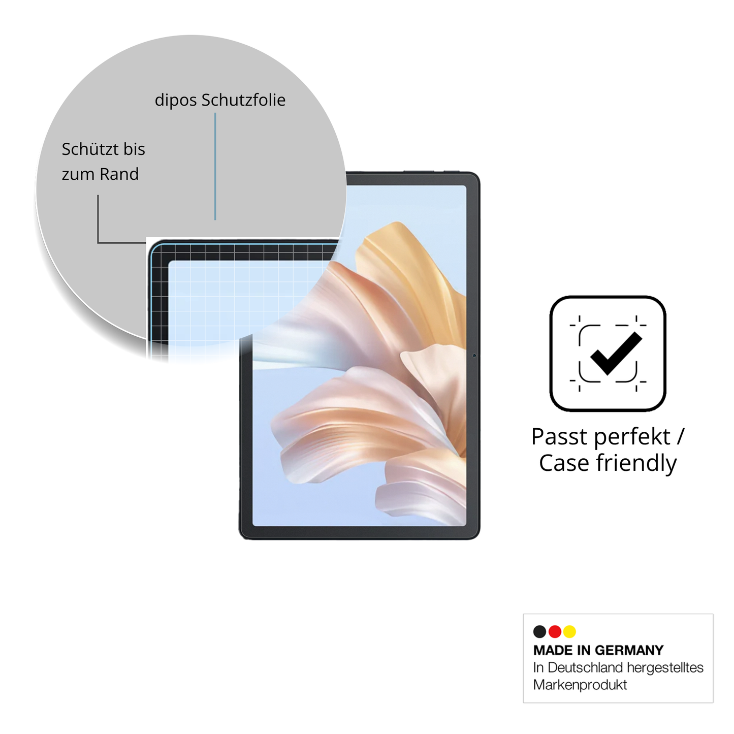 Schutzglasfolie mit optimaler Passform, zur Verwendung mit Hüllen geeignet