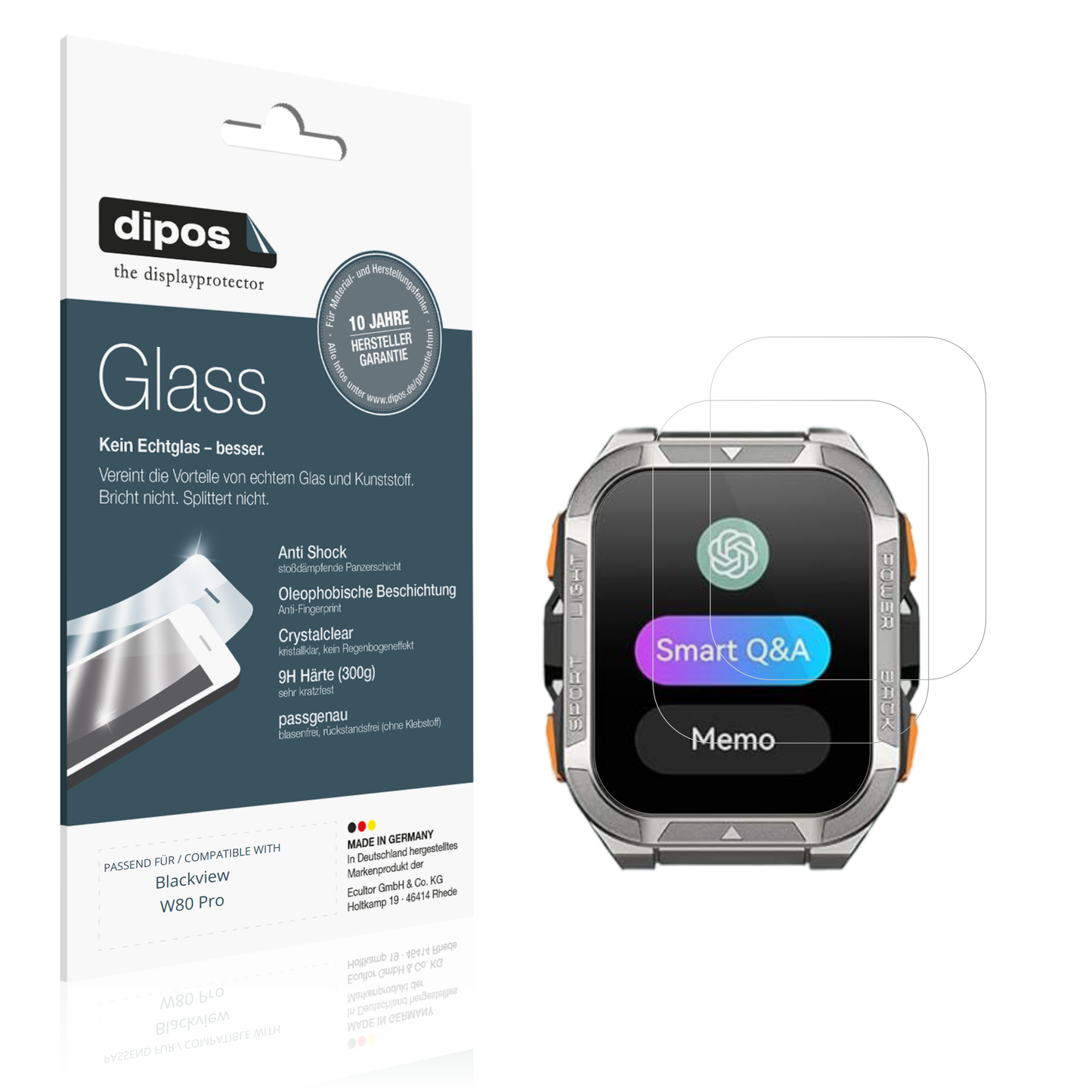 Klare Displayschutzfolie von dipos passend für Blackview W80 Pro, 9H kratzfest und blasenfrei montiert