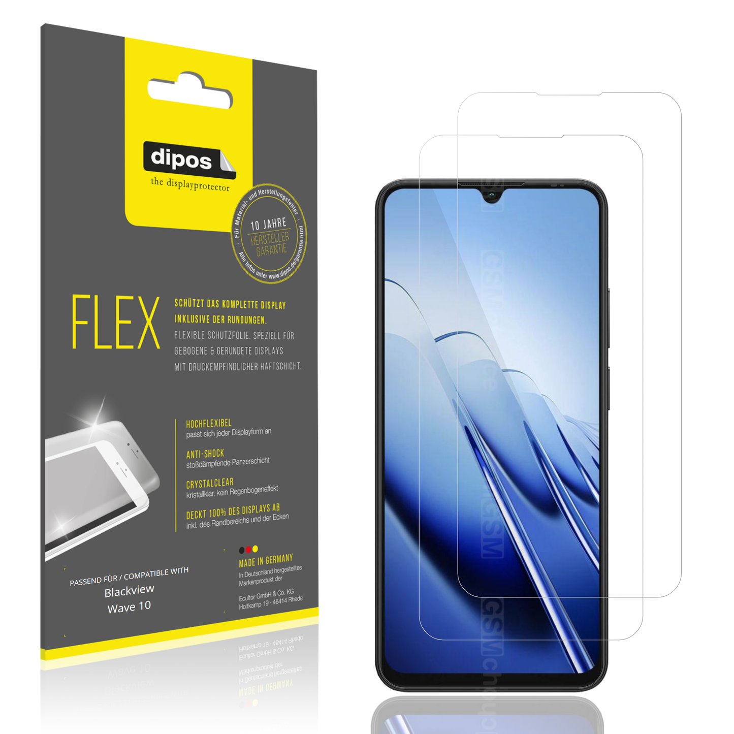 Klare Displayschutzfolie von dipos passend für Blackview Wave 10, 100% Displayabdeckung und blasenfreie Montage