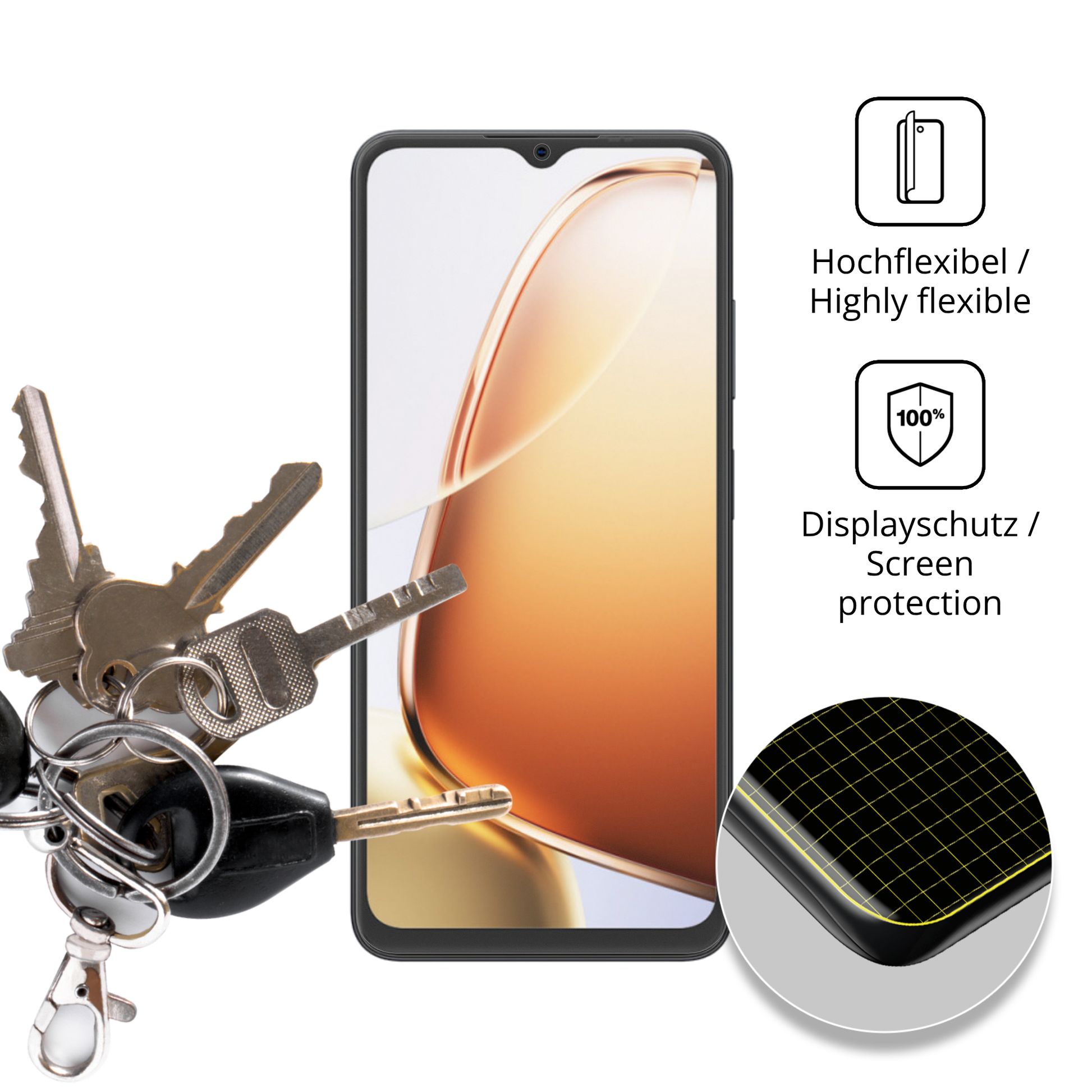 dipos Displayschutz für Blackview Wave 9C, transparente Oberfläche, perfekte Passform auch für die Rundungen