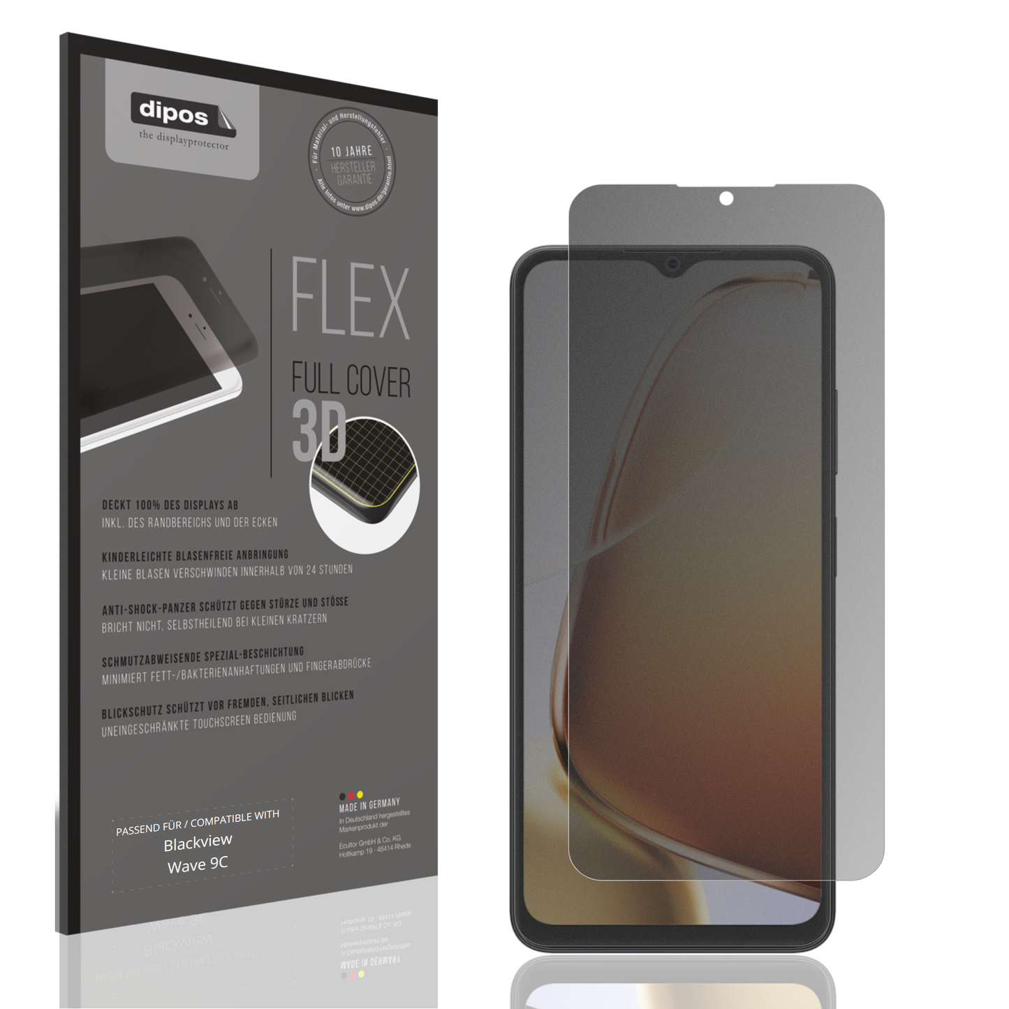 Blickschutzfolie von dipos passend für Blackview Wave 9C, 100% Displayabdeckung und blasenfreie Montage