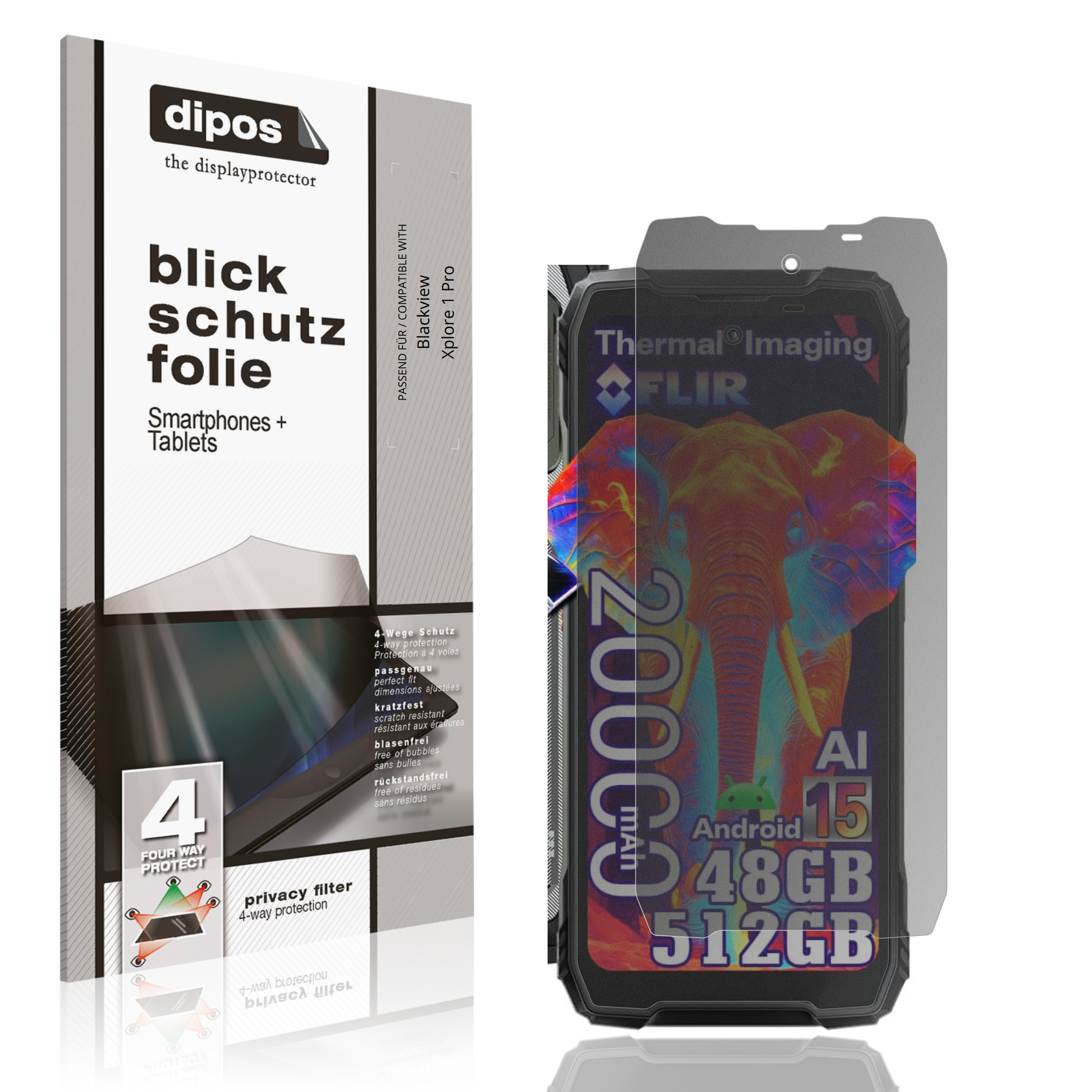 Blickschutzfolie von dipos passend für Blackview Xplore 1 Pro, präziser Zuschnitt und blasenfrei montiert