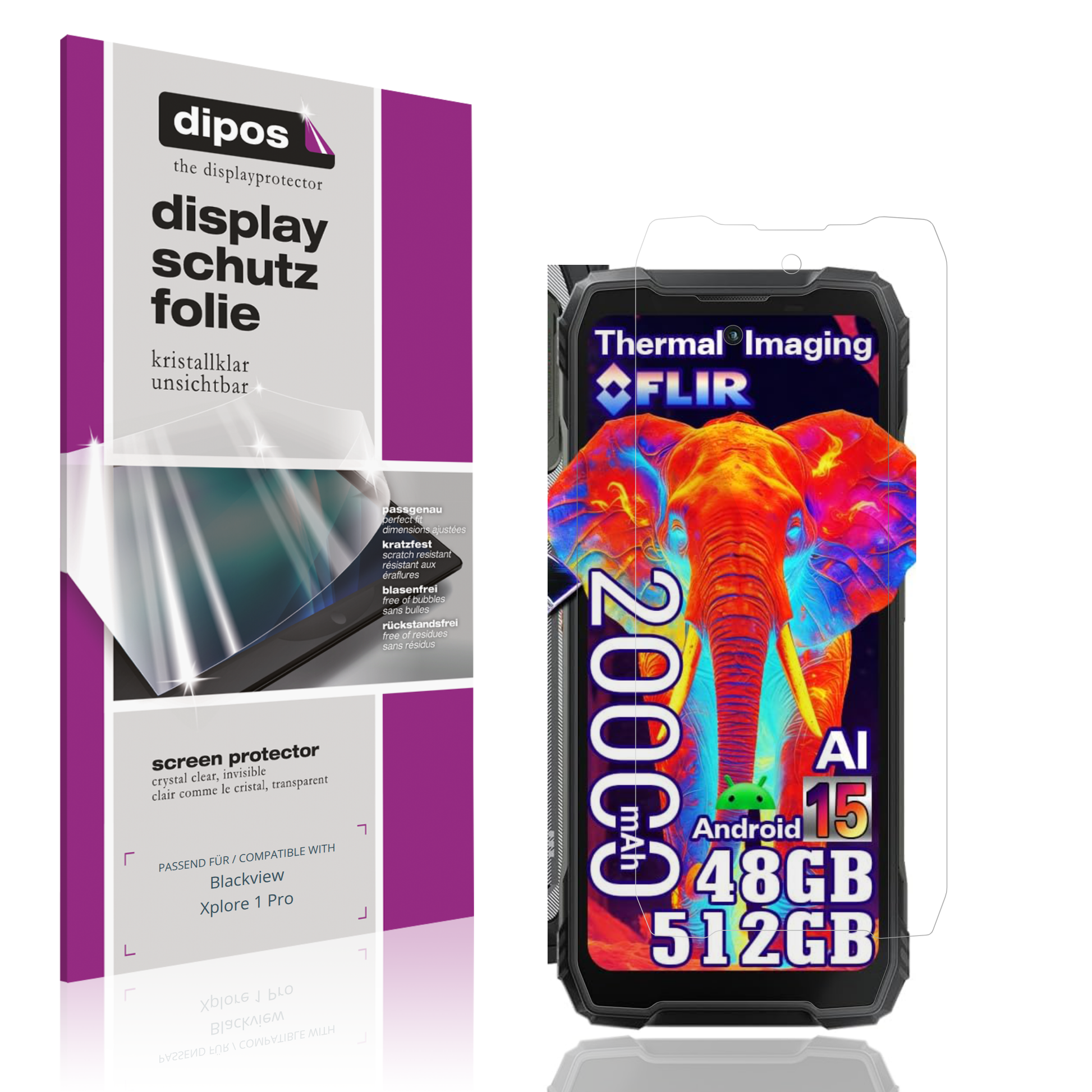 Klare Displayschutzfolie von dipos passend für Blackview Xplore 1 Pro, präziser Zuschnitt und blasenfrei montiert