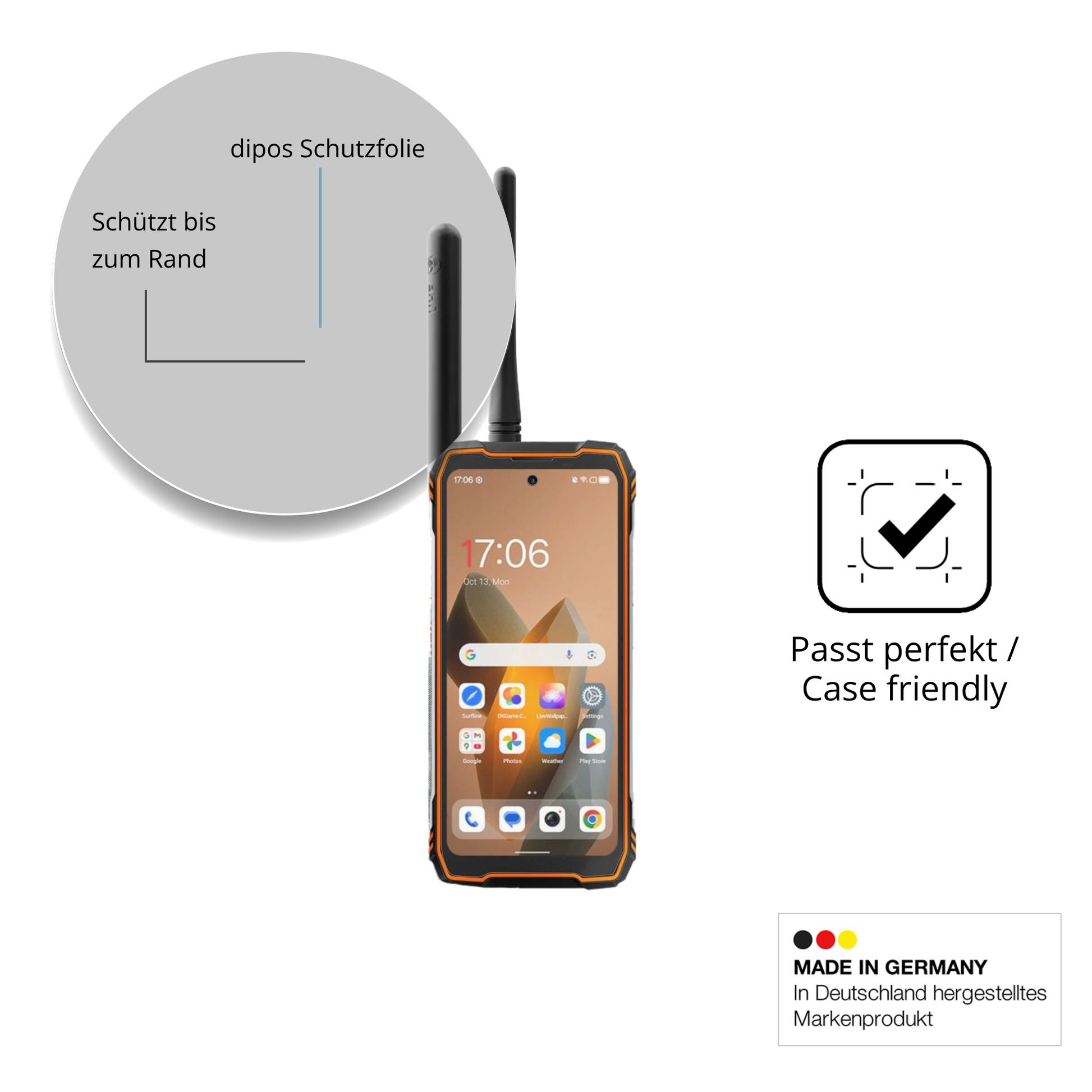 Schutzglasfolie mit optimaler Passform, zur Verwendung mit Hüllen geeignet