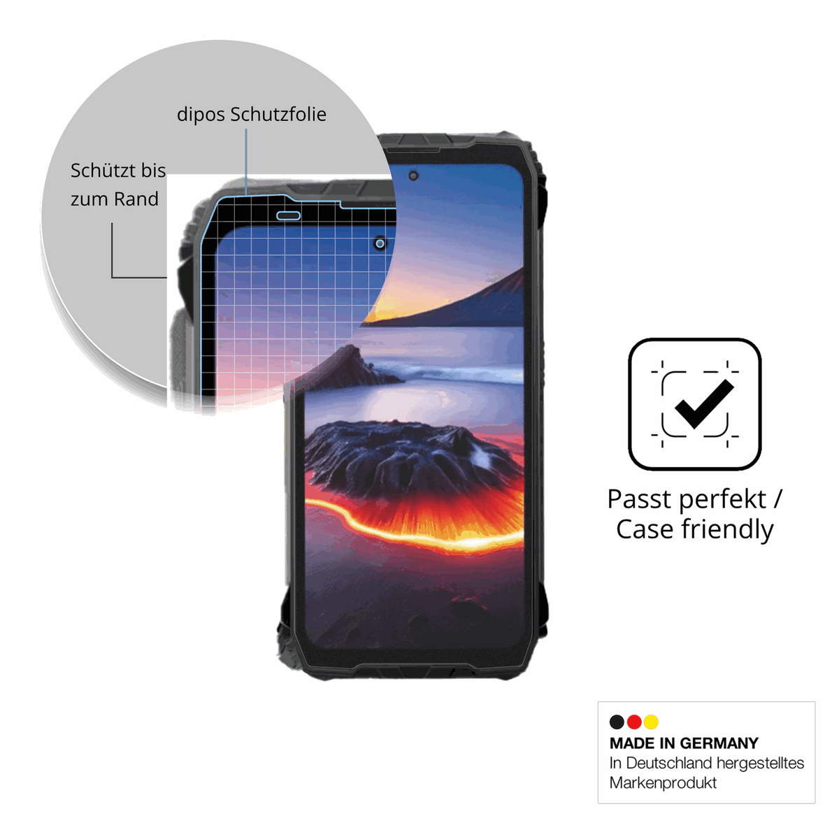 Schutzglasfolie mit optimaler Passform, zur Verwendung mit Hüllen geeignet