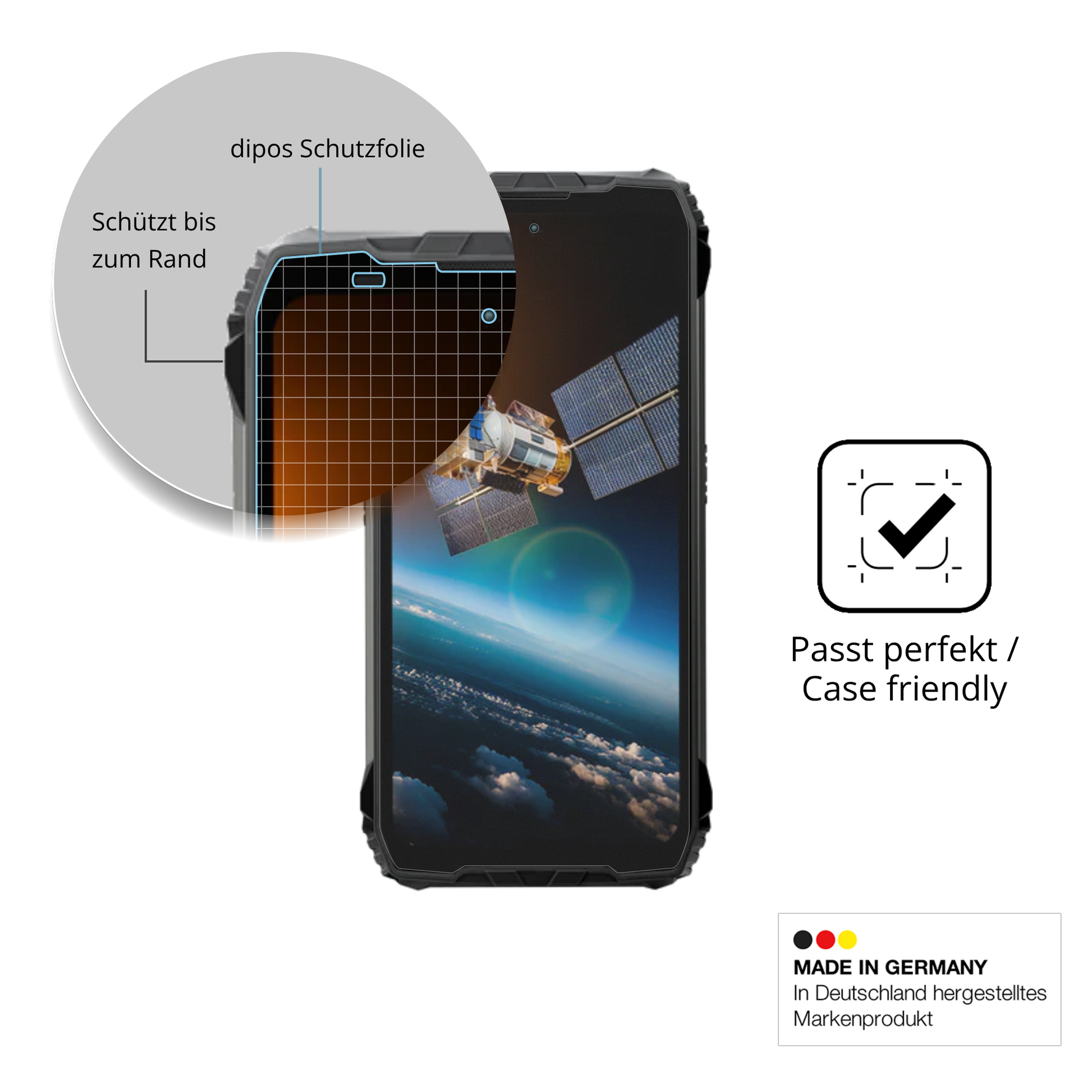 Schutzglasfolie mit optimaler Passform, zur Verwendung mit Hüllen geeignet