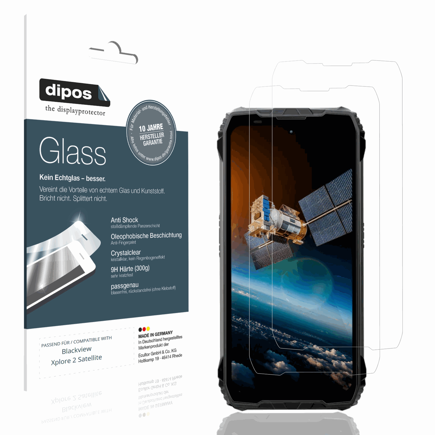 Klare Displayschutzfolie von dipos passend für blackviewxplore 2 satellite, 9H kratzfest und blasenfrei montiert