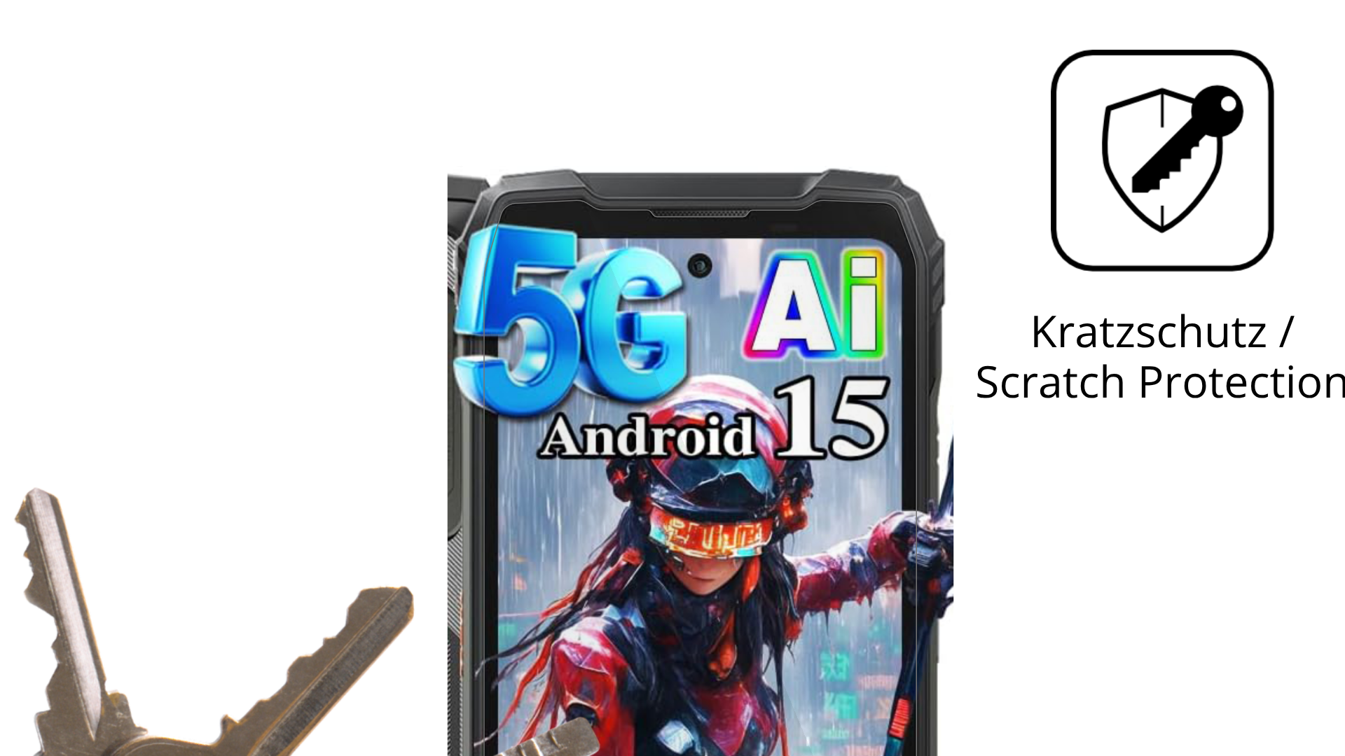 Schutz gegen Kratzer auf dem Blackview Xplore X1 5G Glas durch Schlüssel oder Ähnliches