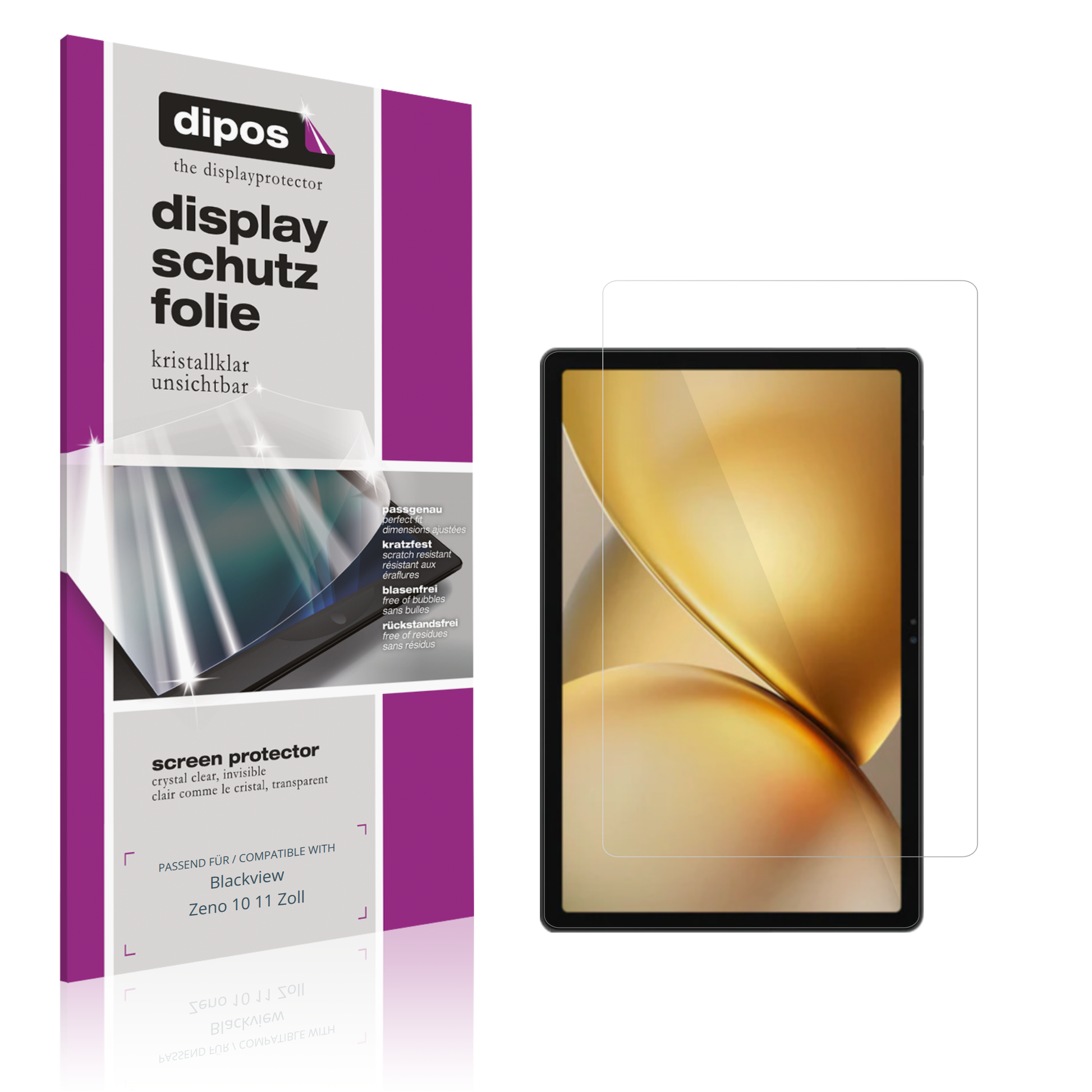 Klare Displayschutzfolie von dipos passend für Blackview Zeno 10 11 Zoll, präziser Zuschnitt und blasenfrei montiert