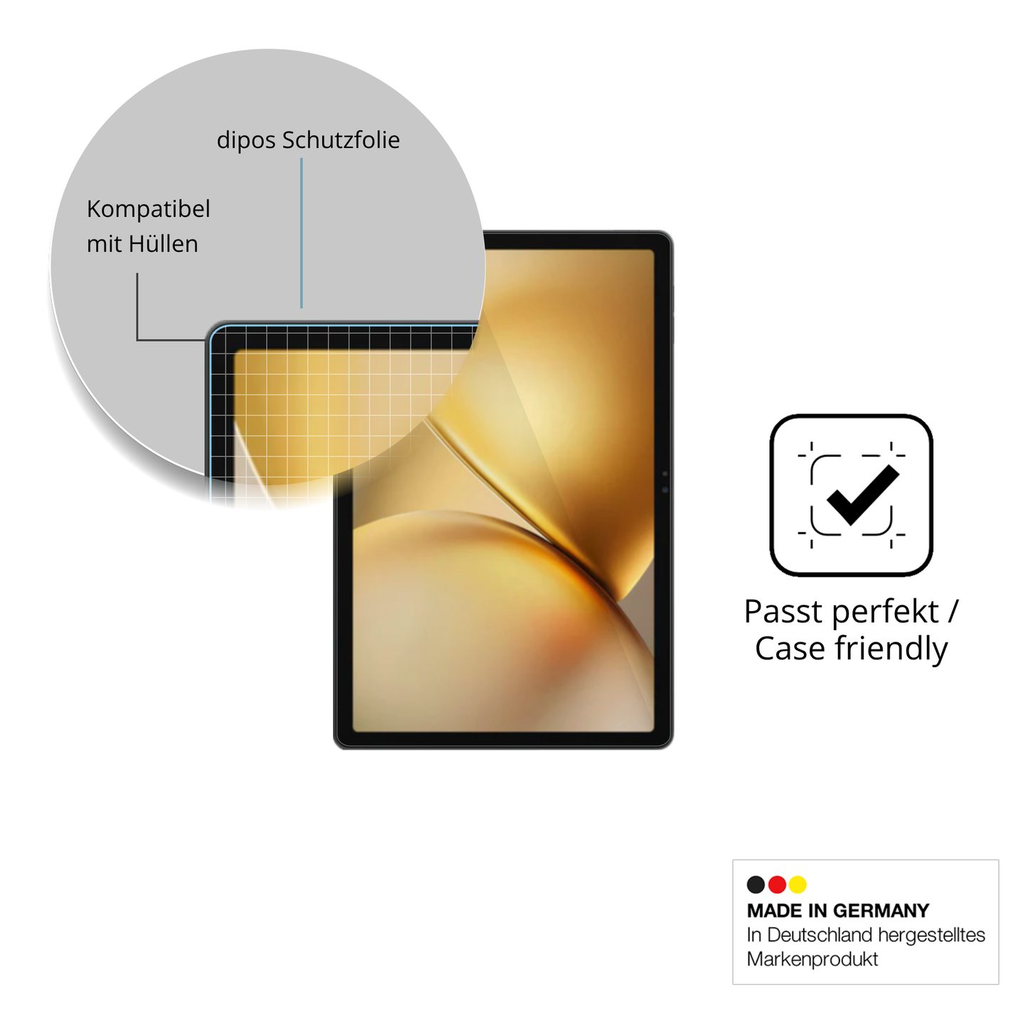 Schutzfolie mit optimaler Passform, zur Verwendung mit Hüllen geeignet