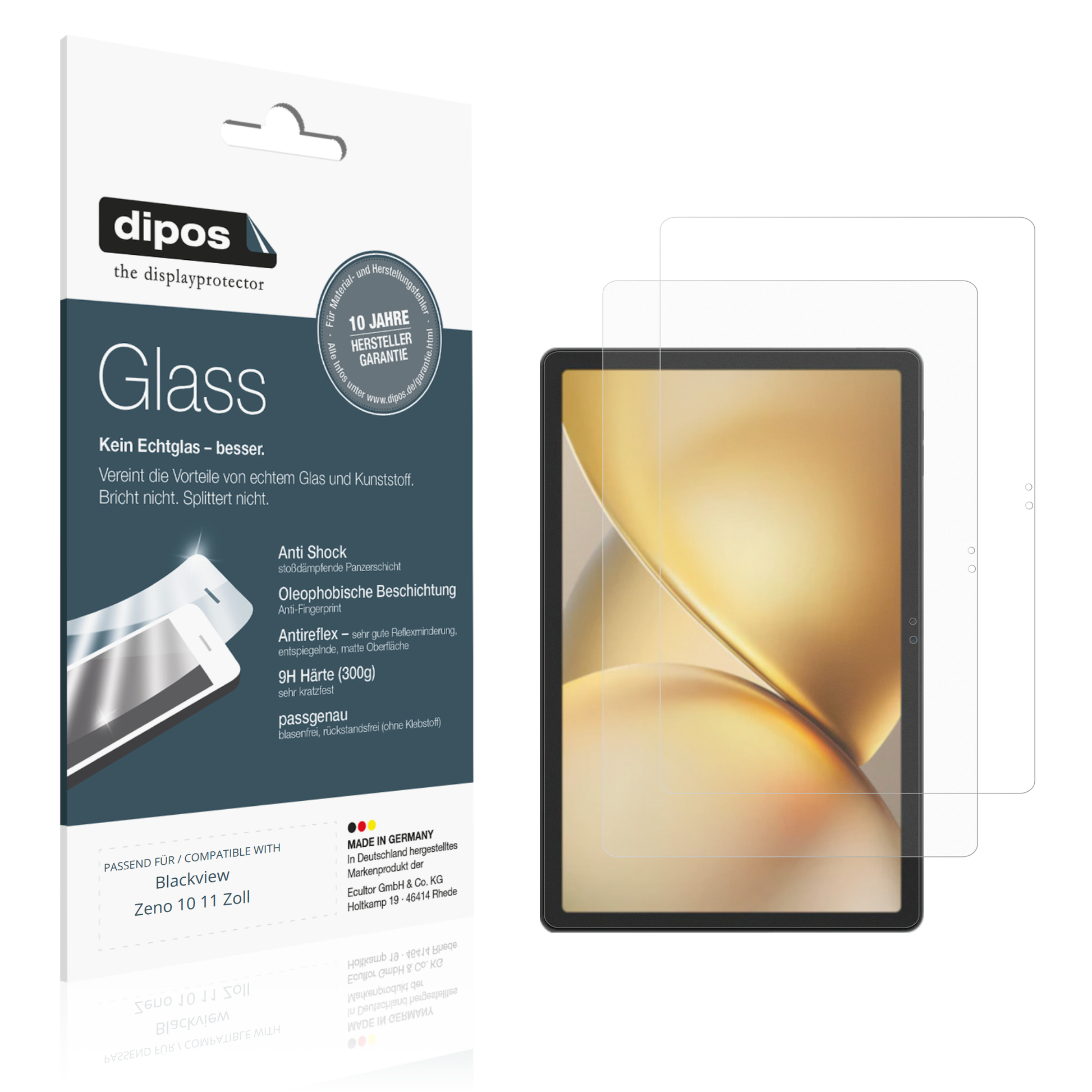 Matte Displayschutzfolie von dipos passend für Blackview Zeno 10 11 Zoll, 9H kratzfest und blasenfrei montiert