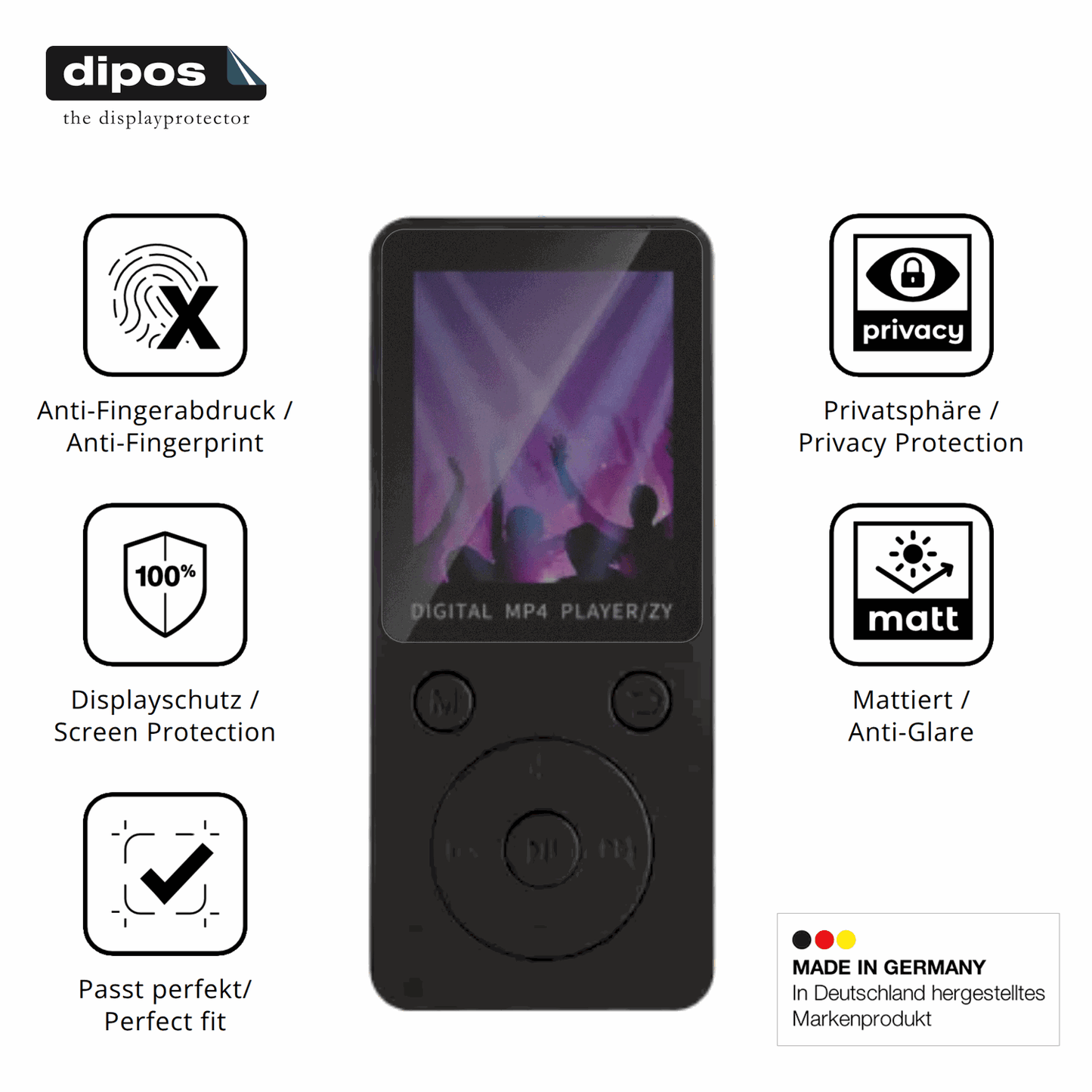 Privatsphäre-Schutz durch Sichtschutz-Folie passend zugeschnitten für Aivane S11 MP3-Player