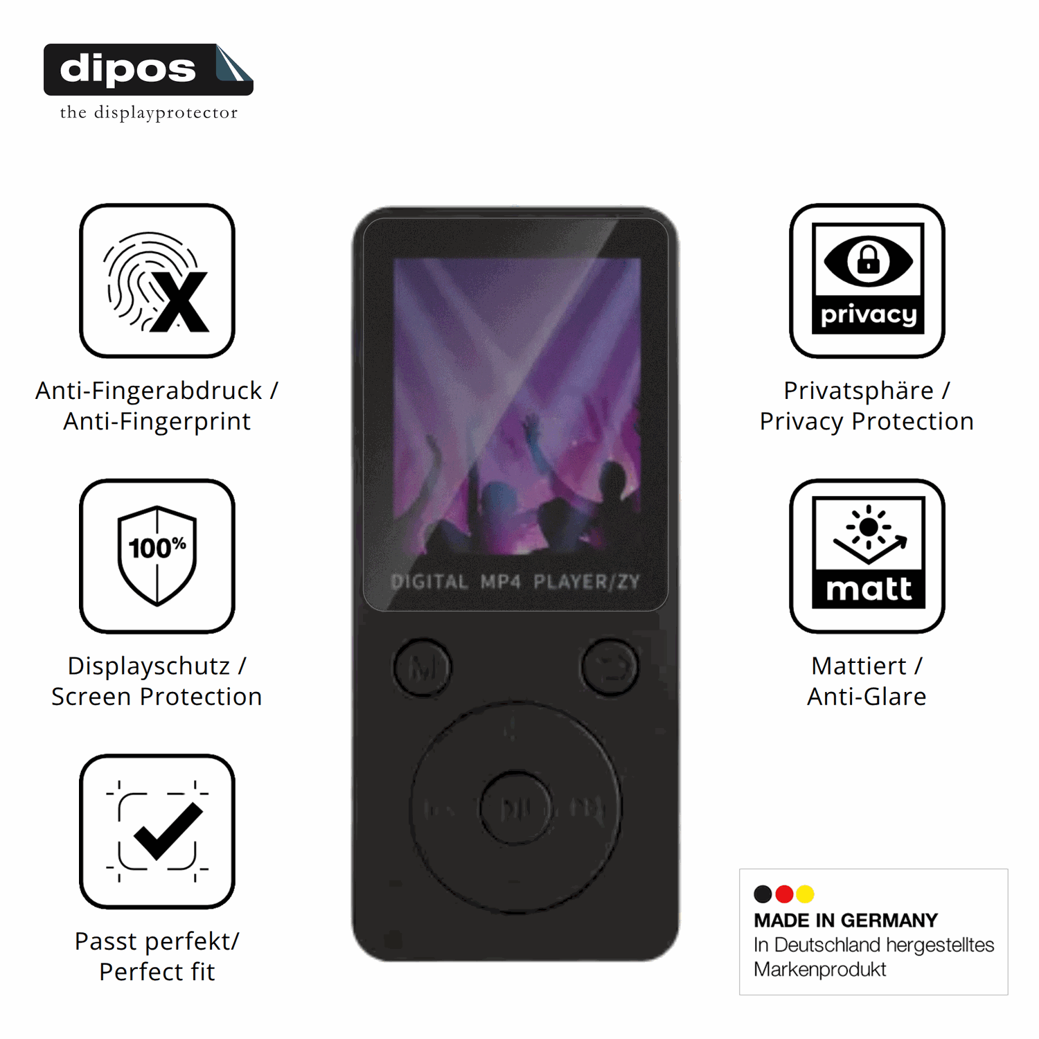 Privatsphäre-Schutz durch Sichtschutz-Folie passend zugeschnitten für Aivane S11 MP3-Player