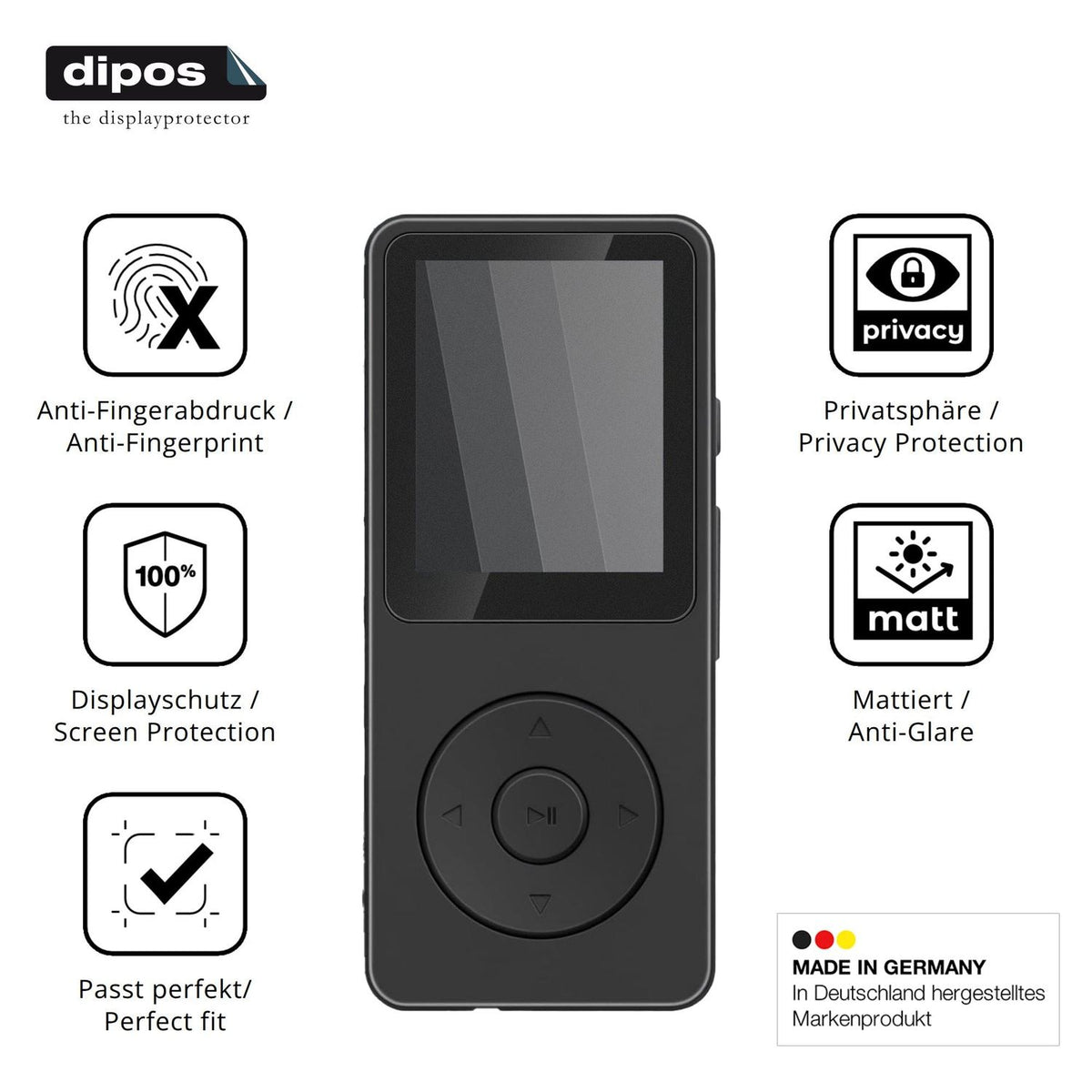 Privatsphäre-Schutz durch Sichtschutz-Folie passend zugeschnitten für Aroeally MP3-01F